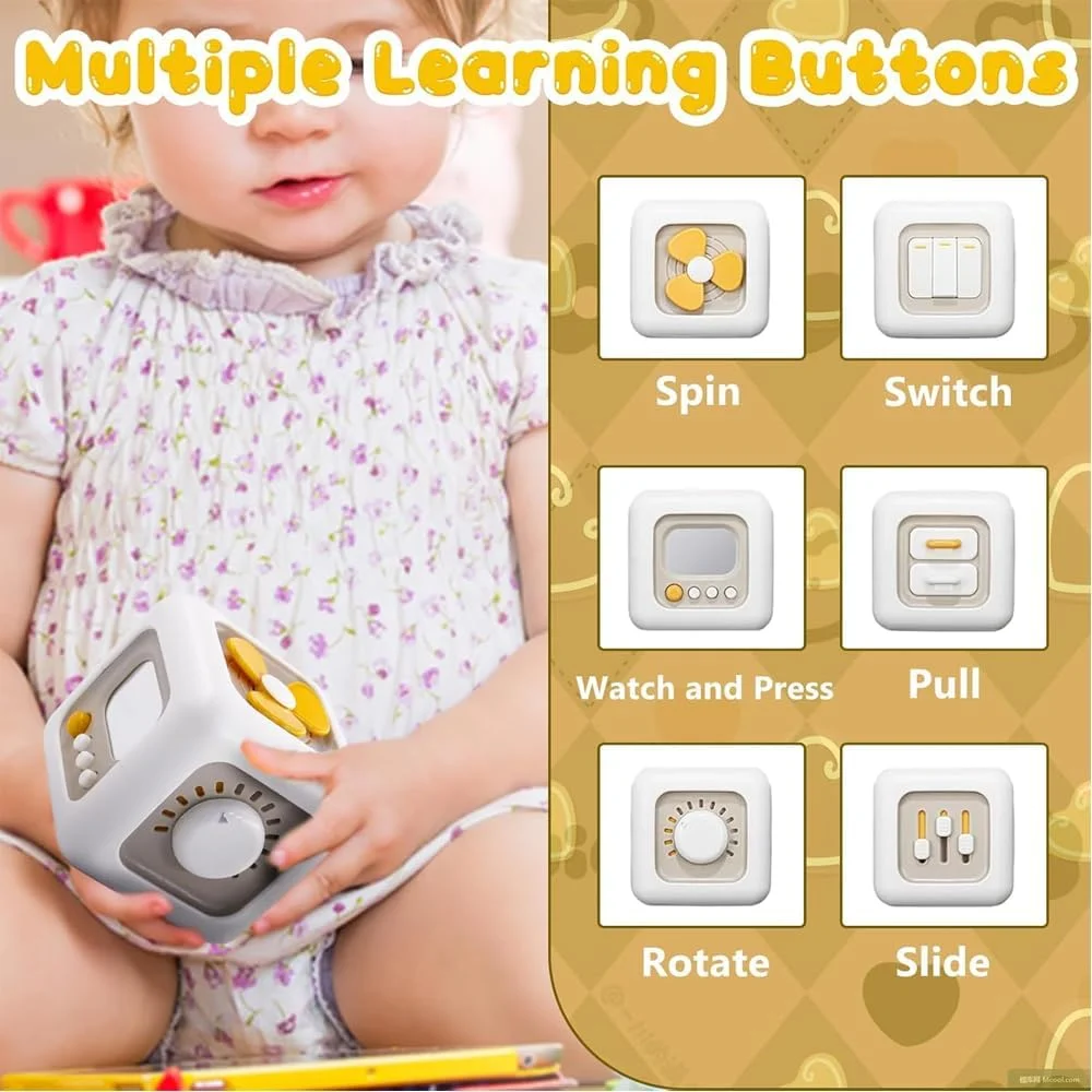 مکعب سرگرمی 6 در 1 AMERTEER برای کودکان نوپا 1+ سال، اسباب بازی آموزشی مسافرتی برای کودکان 1-3 ساله، هدیه تولد آموزشی برای پسران و دختران