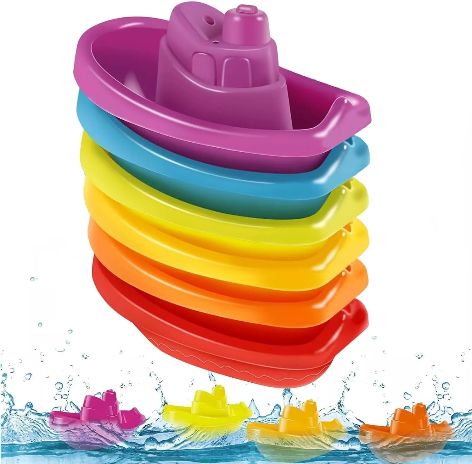 مجموعه قایق امرتیر برای کودکان نوپا و خردسالان - مجموعه 6 عددی قایق های شناور برای حمام، استخر و ساحل - اسباب بازی های حمام آموزشی رنگارنگ برای پسران و دختران - اسباب بازی های آبی بدون BPA برای سنین 6+ ماه
