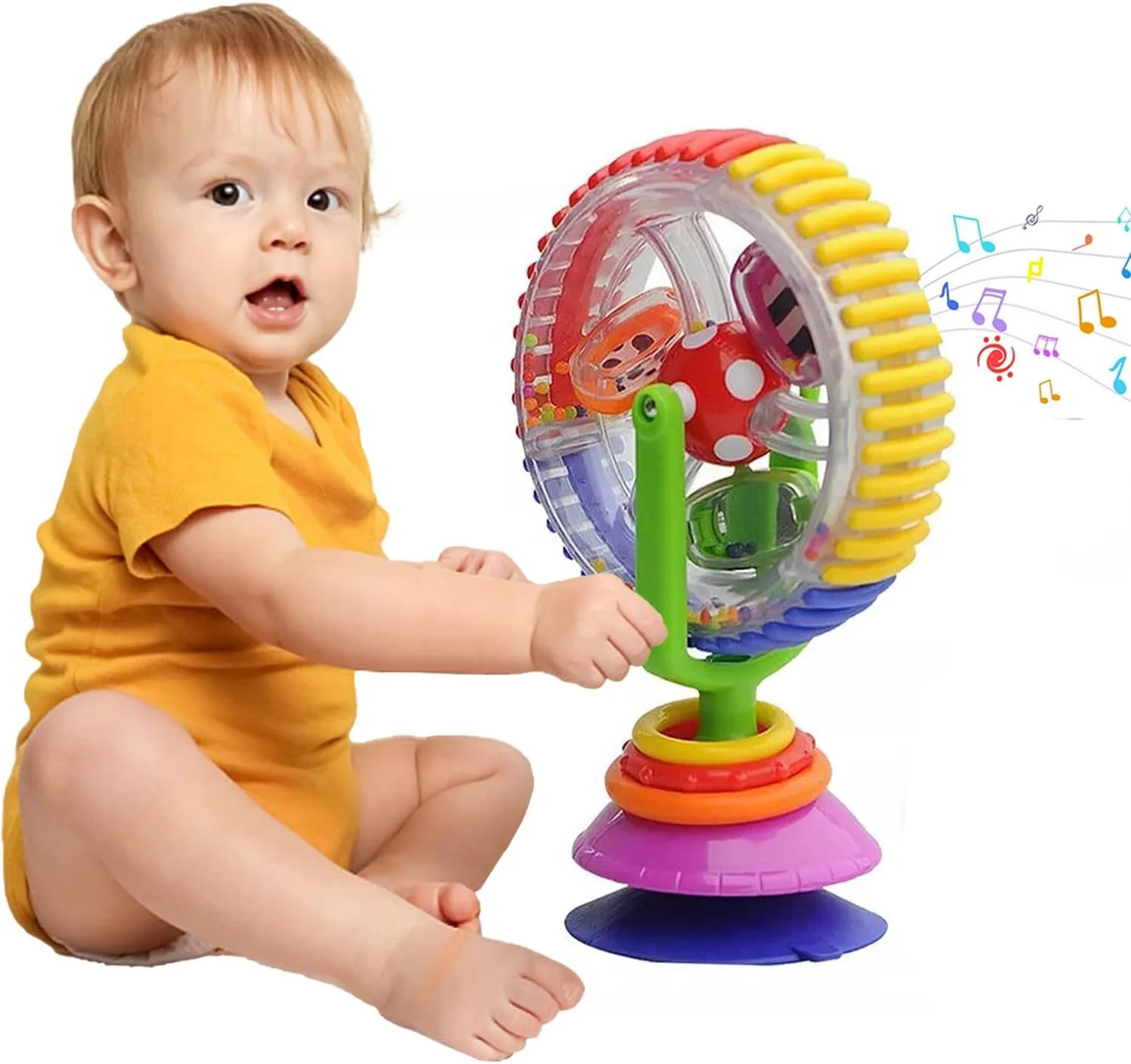 اسباب بازی چرخ و فلک کودک AMERTEER - چرخ و فلک سه رنگ چرخان با فنجان مکنده، اسباب بازی های آموزشی حسی چرخشی برای نوزاد، اسباب بازی فعالیت چند رنگ خلاقانه برای صندلی غذا، بازی یادگیری
