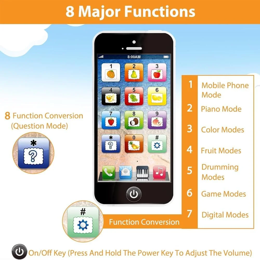 اسباب بازی تلفن همراه آموزشی YPhone با پخش موسیقی و یادگیری زبان انگلیسی، جایزه هدیه موبایل برای نوزادان و کودکان (مشکی)