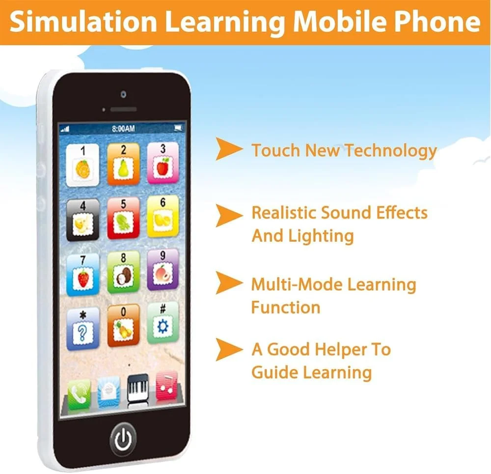 اسباب بازی تلفن همراه آموزشی YPhone با پخش موسیقی و یادگیری زبان انگلیسی، جایزه هدیه موبایل برای نوزادان و کودکان (مشکی)