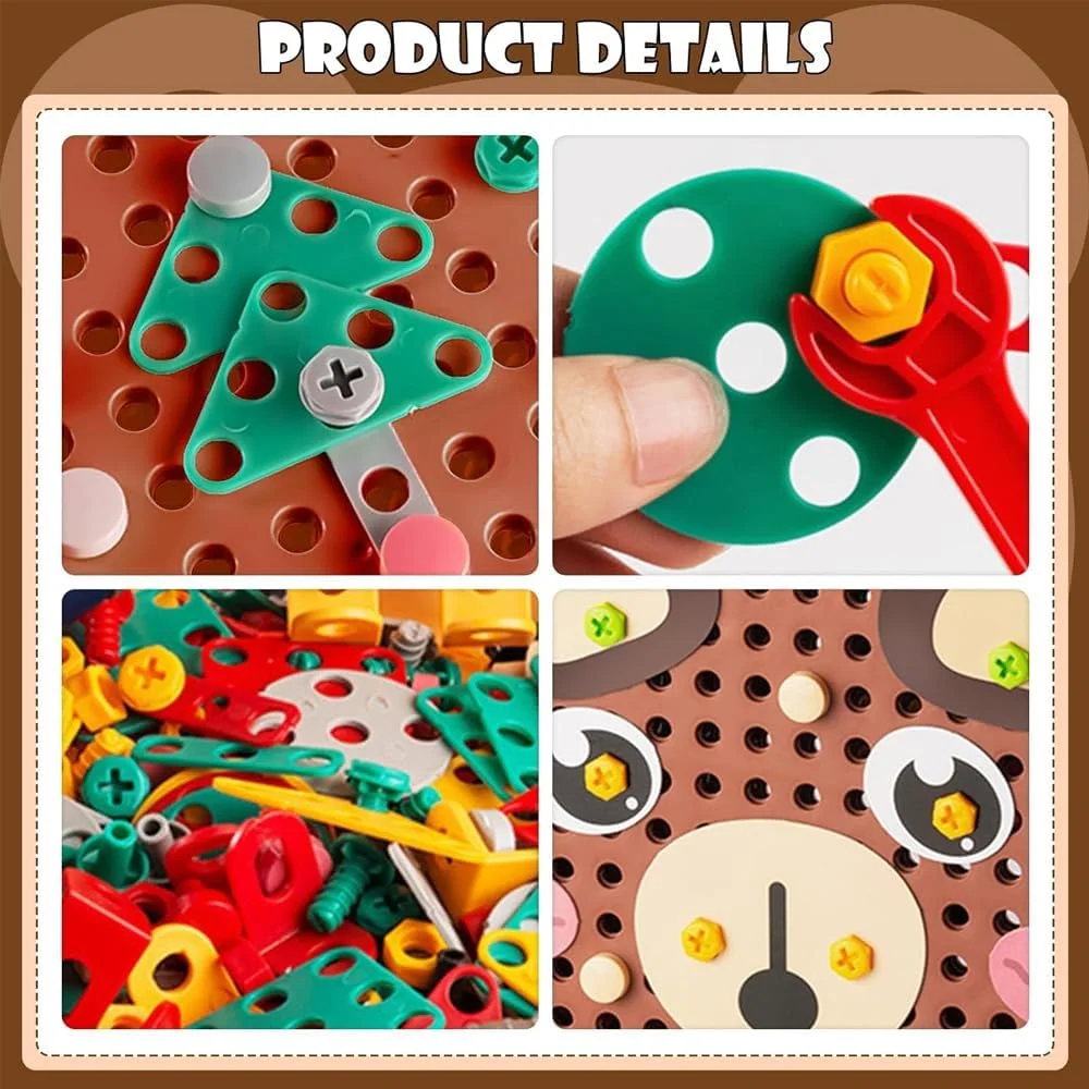 مجموعه اسباب بازی دریل کودک AMERTEER - 204 قطعه، اسباب بازی های آموزشی STEM برای پسران و دختران 4 تا 8 ساله، بازی های ساخت و ساز مهندسی با دریل اسباب بازی و مجموعه ابزار پیچ گوشتی (جعبه ابزار خرسی)