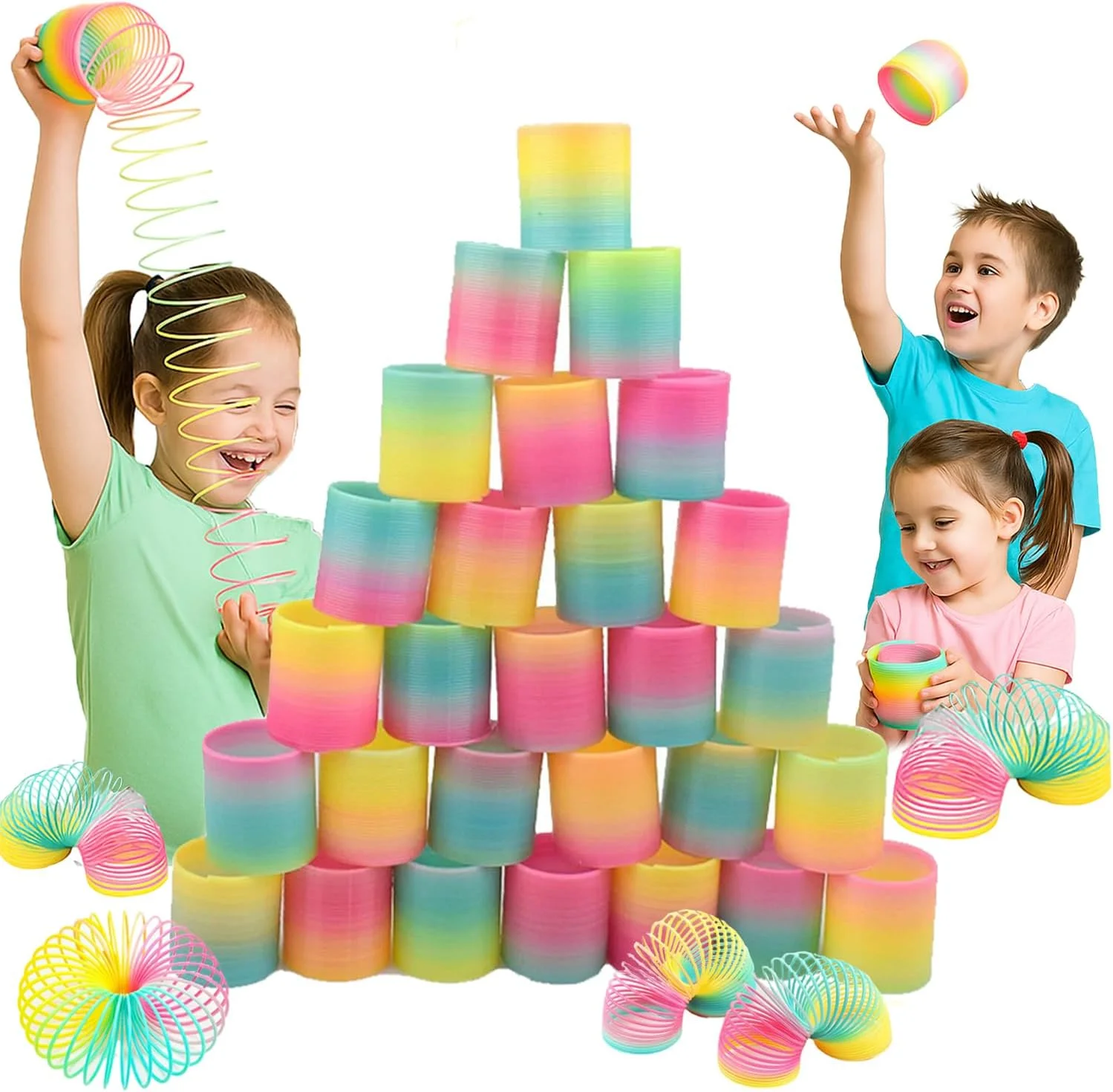 24 عدد فنر جادویی رنگین کمانی کوچک | اسباب بازی های سیم پیچی 3.5 سانتی متری برای کاهش استرس کودکان | هدیه جشن تولد برای پسران و دختران (3 سال به بالا) | جوایز کارناوال و اسباب بازی های آموزشی