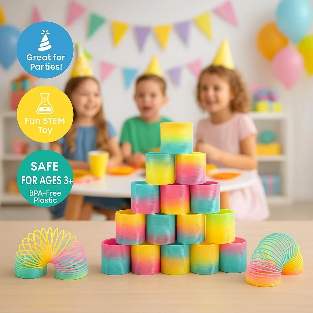 24 عدد فنر جادویی رنگین کمانی کوچک | اسباب بازی های سیم پیچی 3.5 سانتی متری برای کاهش استرس کودکان | هدیه جشن تولد برای پسران و دختران (3 سال به بالا) | جوایز کارناوال و اسباب بازی های آموزشی