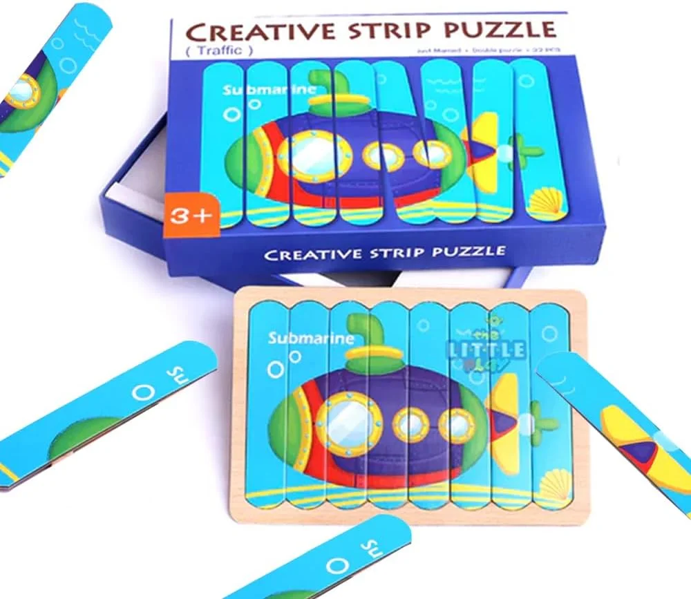 پازل چوبی نواری AMERTEER برای کودکان، اسباب بازی آموزشی مونته سوری، سری زیردریایی و ترافیک، پازل چوبی پیش دبستانی برای تطبیق کودکان نوپا، مهارت های حرکتی ظریف، هدیه یادگیری اولیه