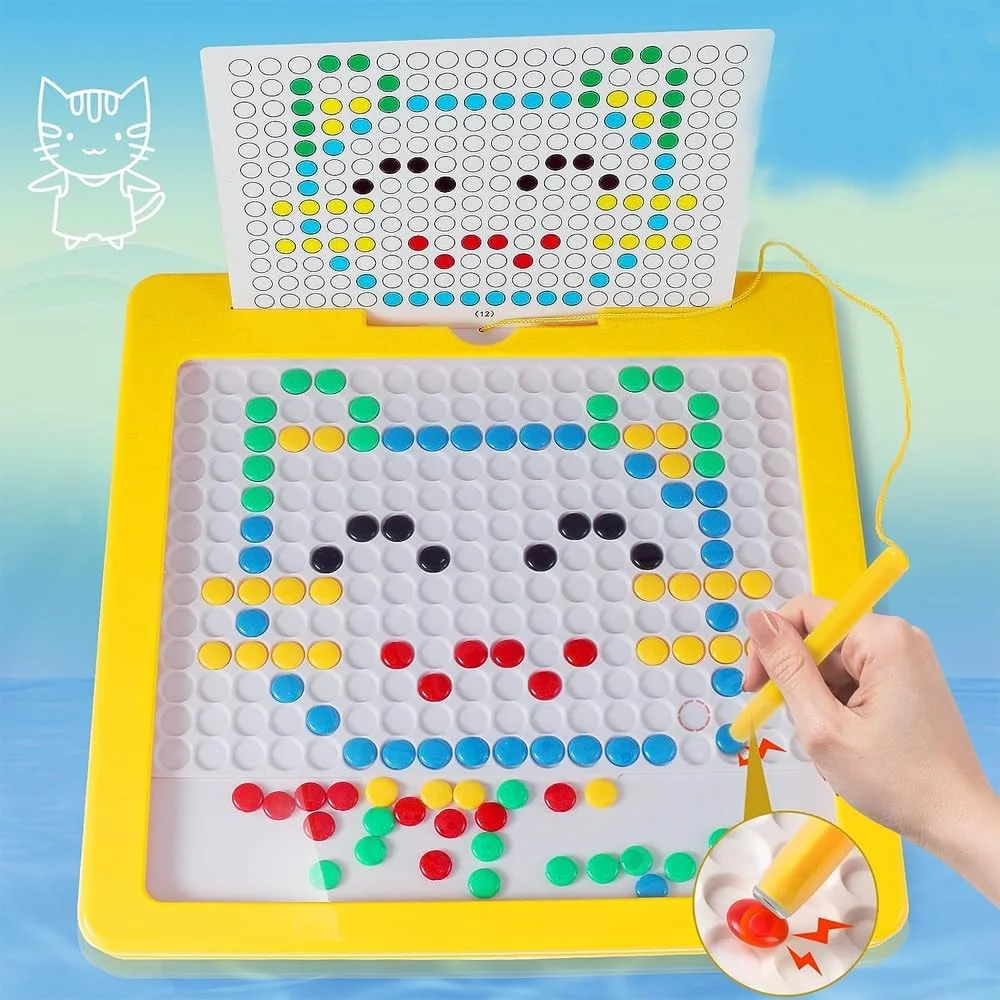 تخته طراحی مغناطیسی کودکانه | تخته مهره های مغناطیسی و تخته طراحی برای کودکان نوپا | اسباب بازی آموزشی پیش دبستانی و مهد کودک | هنر نقطه ای و تخته طراحی مهره