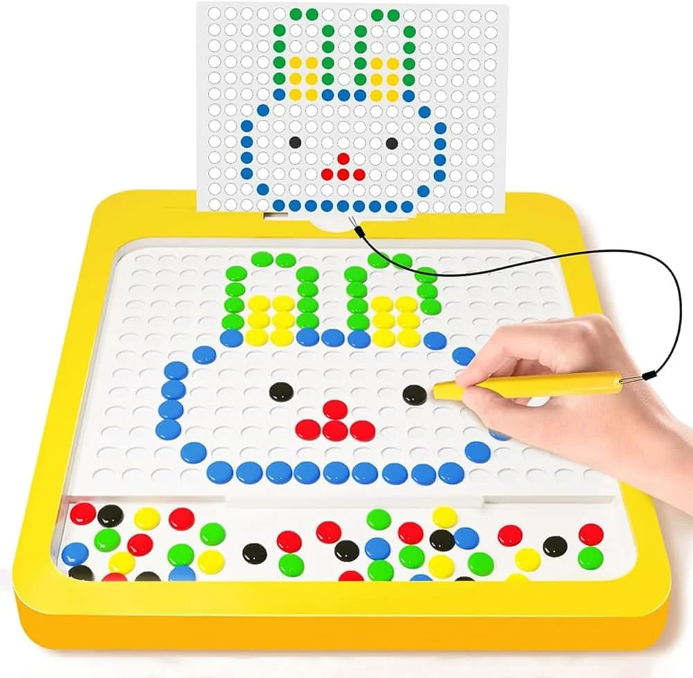 تخته طراحی مغناطیسی کودکانه | تخته مهره های مغناطیسی و تخته طراحی برای کودکان نوپا | اسباب بازی آموزشی پیش دبستانی و مهد کودک | هنر نقطه ای و تخته طراحی مهره