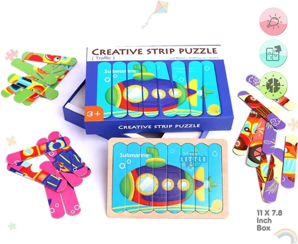 پازل چوبی نواری AMERTEER برای کودکان، اسباب بازی آموزشی مونته سوری، سری زیردریایی و ترافیک، پازل چوبی پیش دبستانی برای تطبیق کودکان نوپا، مهارت های حرکتی ظریف، هدیه یادگیری اولیه