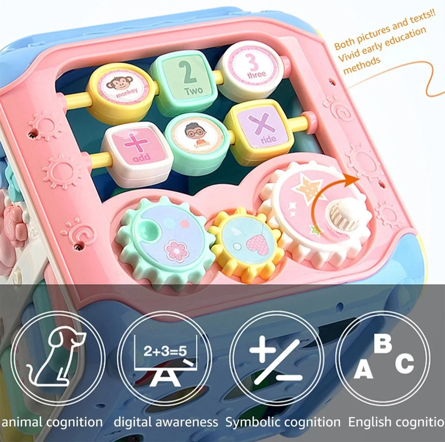 مکعب فعالیت 6 در 1 AMERTEER برای کودکان نوپا 1+ سال، اسباب بازی آموزشی مسافرتی برای 1-3 سال، مکعب یادگیری آموزشی رشدی با موسیقی، کلیدهای پیانو، مرتب کننده شکل، هدیه تولد برای پسران دختران