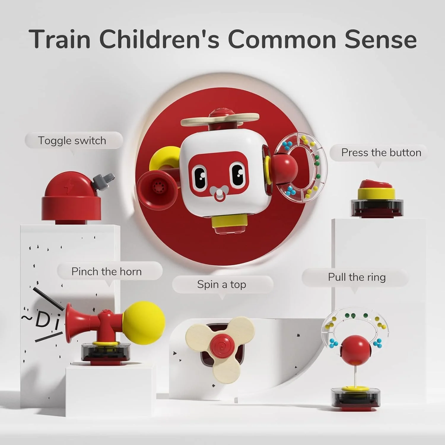 مکعب فعالیت 6 در 1 AMERTEER، اسباب بازی حسی مونته سوری برای کودکان 1-3 ساله، مکعب فعالیت مسافرتی، هدیه کودک برای 12 تا 18 ماهگی، اسباب بازی های آموزشی مهارت های حرکتی برای پسران و دختران، اسباب بازی های ماشین هواپیما