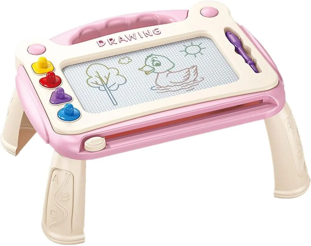 تخته نقاشی مغناطیسی کودکانه AMERTEER، تخته های طراحی پاک شدنی با پایه و قلم، پد طراحی قابل استفاده مجدد بدون کثیف کاری، اسباب بازی فعالیت مسافرتی برای کودکان نوپا، هدیه آموزشی برای سنین 3-6 سال، (صورتی)