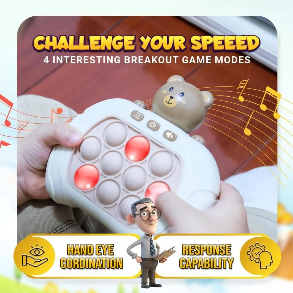 بازی فشاری الکترونیکی AMERTEER | اسباب بازی خرسی چراغ دار برای کودکان | بازی حافظه LED با صدا | اسباب بازی واکنش حسی | اسباب بازی آموزشی دستی برای کودکان | هدیه قابل حمل برای پسران و دختران