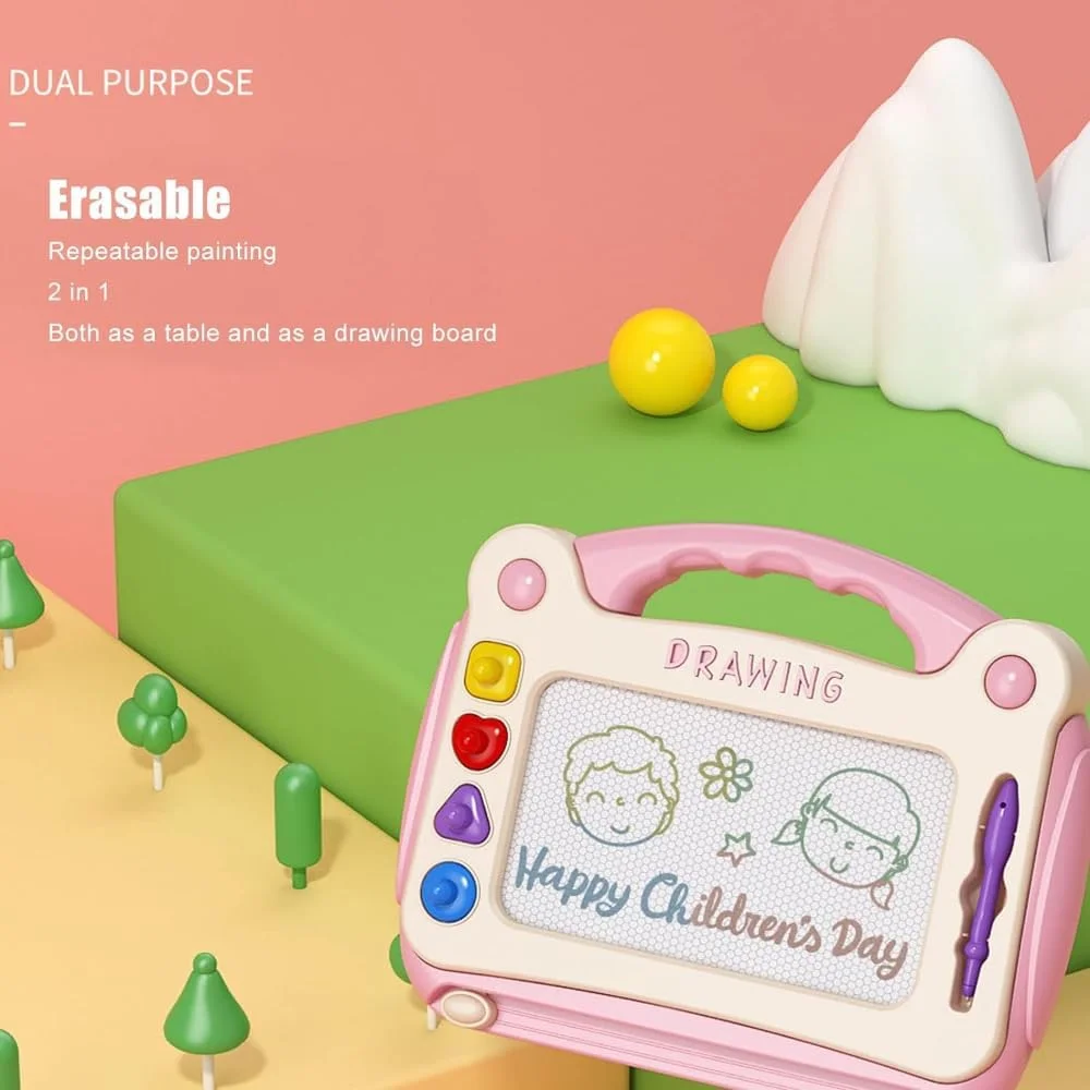 تخته نقاشی مغناطیسی کودکانه AMERTEER، تخته های طراحی پاک شدنی با پایه و قلم، پد طراحی قابل استفاده مجدد بدون کثیف کاری، اسباب بازی فعالیت مسافرتی برای کودکان نوپا، هدیه آموزشی برای سنین 3-6 سال، (صورتی)