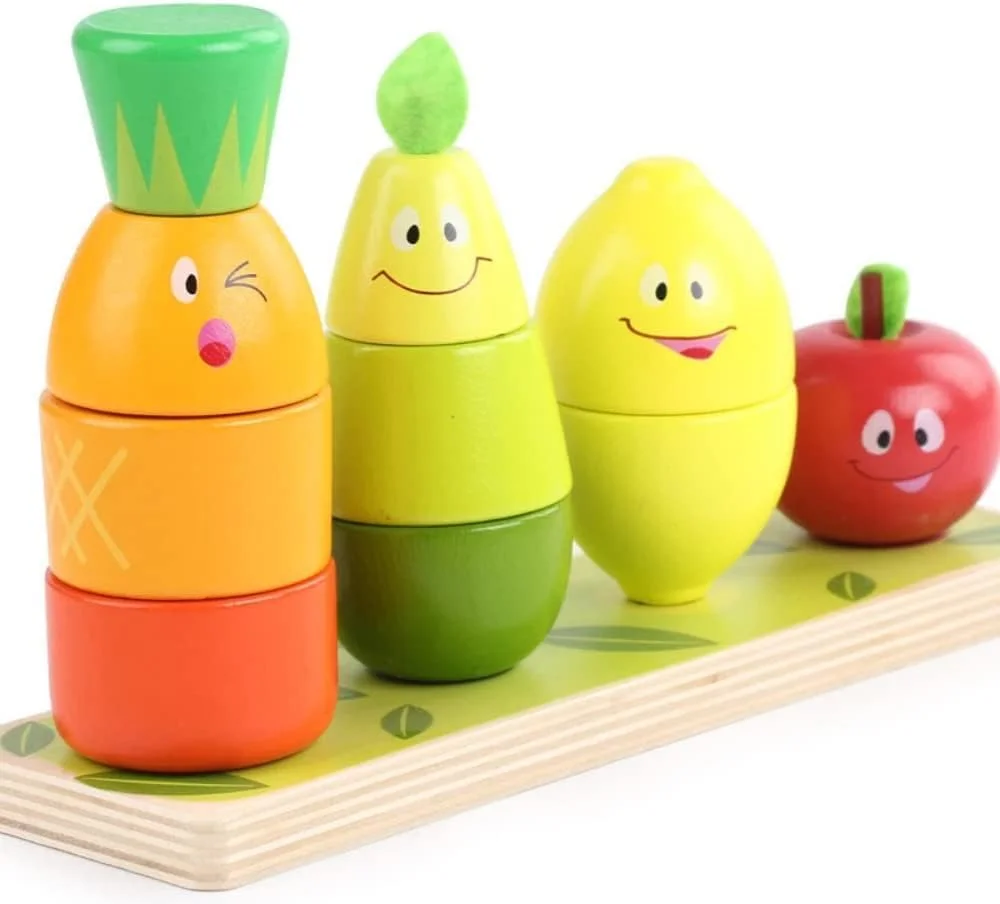 اسباب بازی چوبی مونته سوری Amerteer، پازل میوه و سبزیجات آموزشی برای کودکان نوپا 1 2 3 ساله، اسباب بازی یادگیری و مرتب سازی چوبی جامد ایمن برای کودکان، هدیه تشخیص شکل رنگ پیش دبستانی