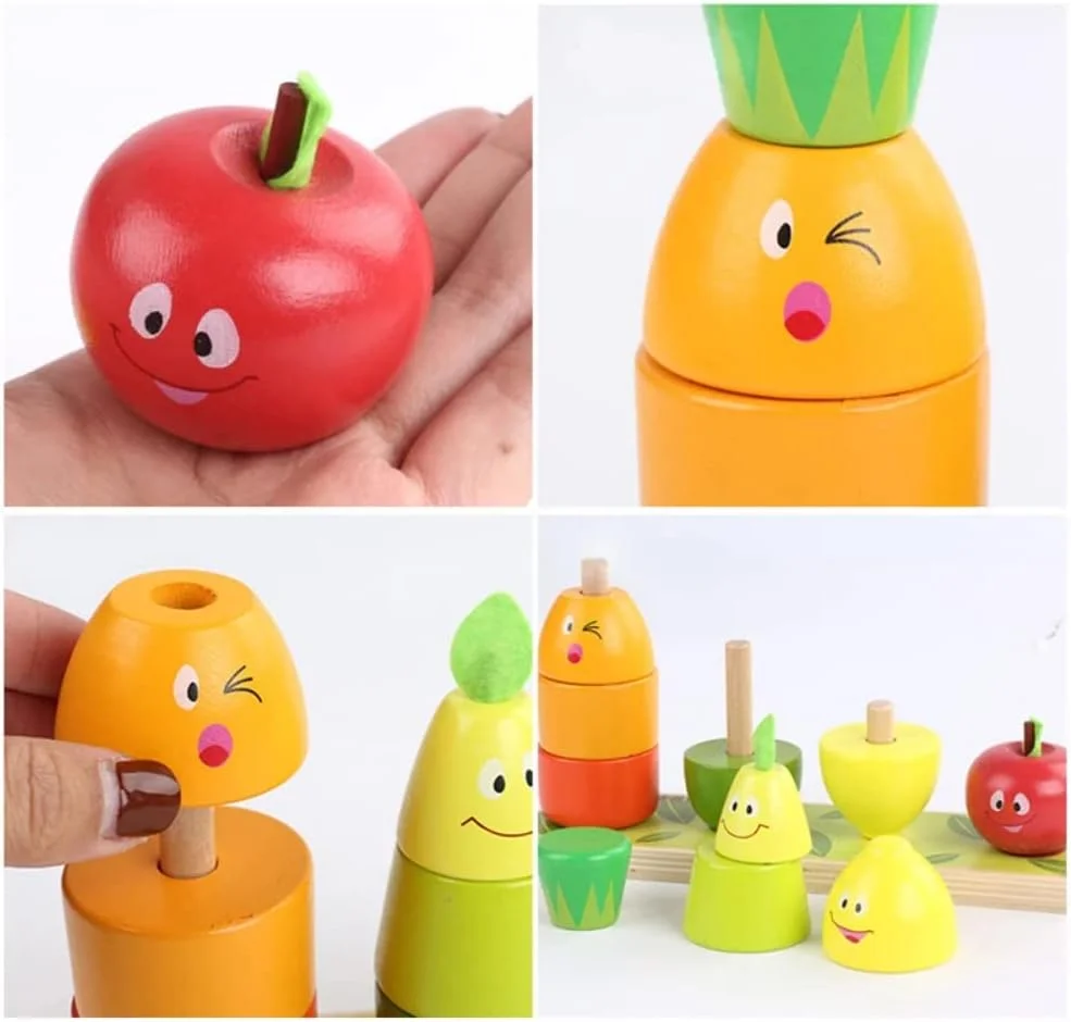 اسباب بازی چوبی مونته سوری Amerteer، پازل میوه و سبزیجات آموزشی برای کودکان نوپا 1 2 3 ساله، اسباب بازی یادگیری و مرتب سازی چوبی جامد ایمن برای کودکان، هدیه تشخیص شکل رنگ پیش دبستانی