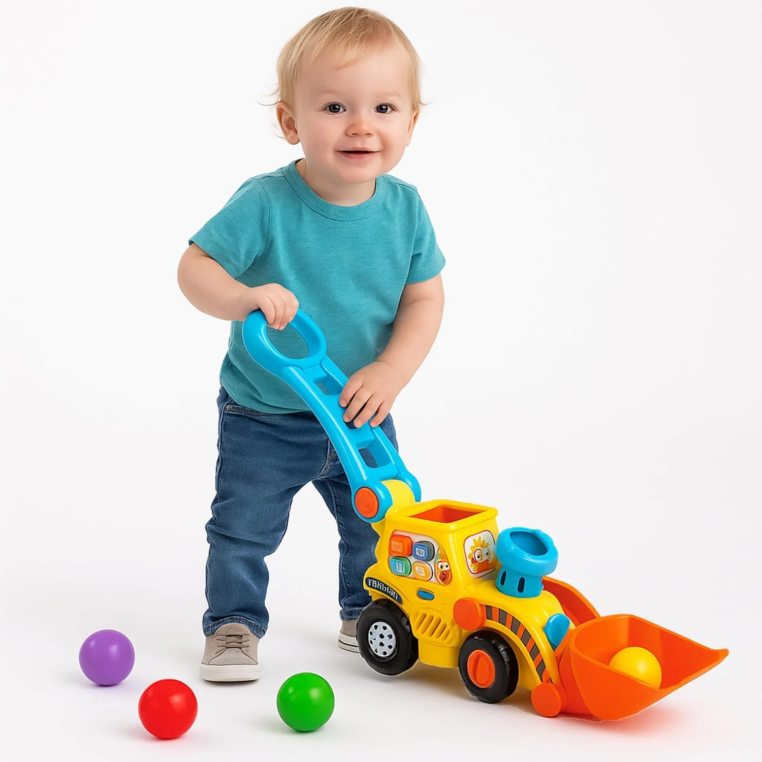 اسباب بازی کامیون ساخت و ساز تعاملی AMERTEER برای کودکان نوپا | بولدوزر آموزشی با توپ های رنگارنگ | وسیله نقلیه فشاری و کشیدنی برای توسعه مهارت های حرکتی | اسباب بازی سرگرم کننده برای پسران و دختران