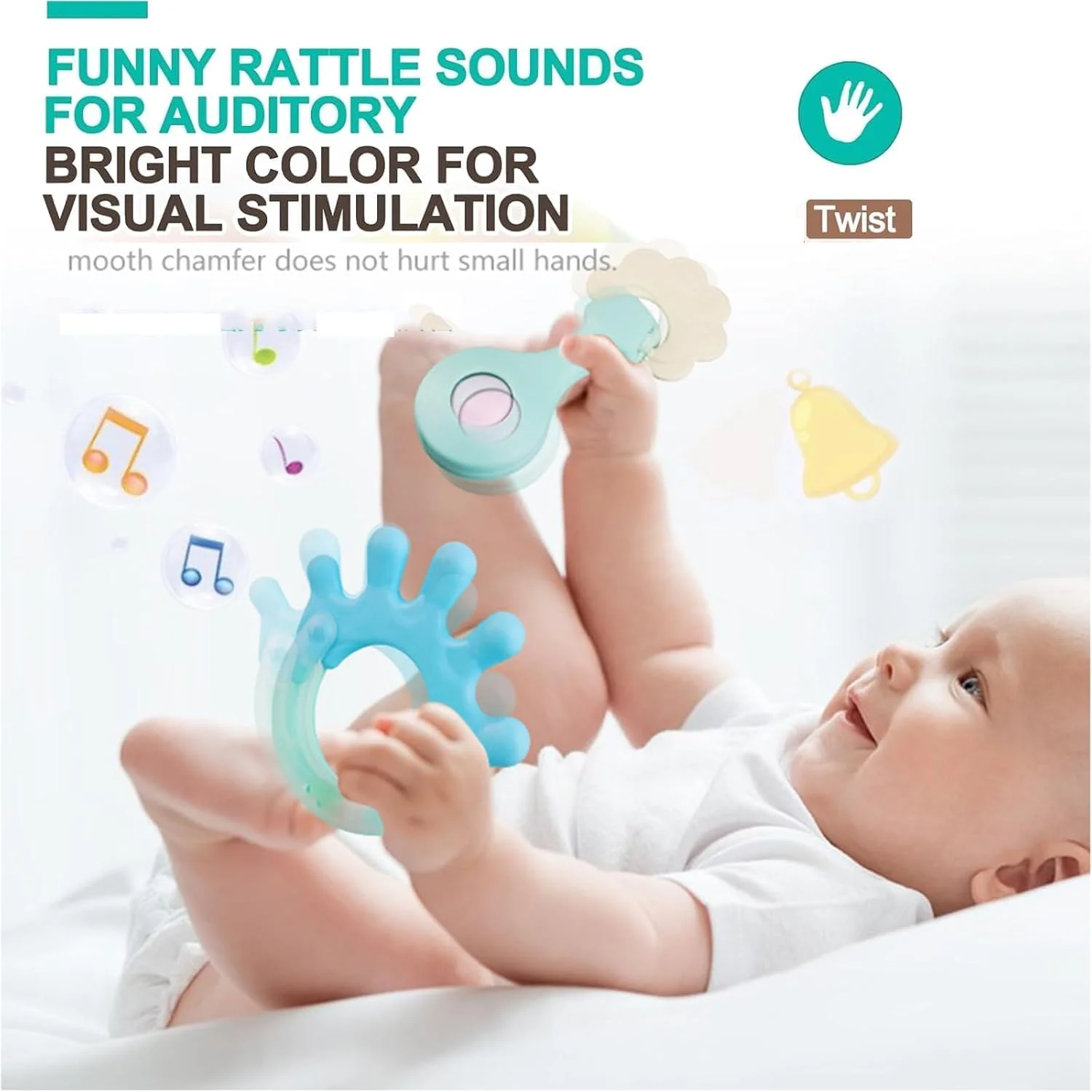 اسباب بازی دندان گیر و جغجغه کودک | 14 تکه اسباب بازی دندان گیر سیلیکونی نرم برای نوزادان 0-12 ماهه | اسباب بازی های حسی نوزاد فاقد BPA با جعبه نگهداری | هدیه ای ایده آل برای رشد آموزشی اولیه