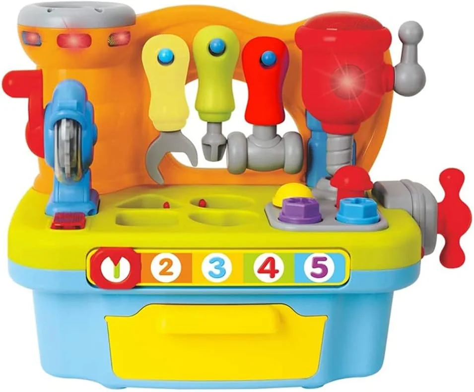 میز ابزار کودک AMERTEER | میز کار آموزشی STEM برای کودکان نوپا با ابزار و جلوه های صوتی | مجموعه ابزار بازی تعاملی برای کودکان | میز کار ساخت و ساز برای رشد اولیه (سنین 3-6 سال)