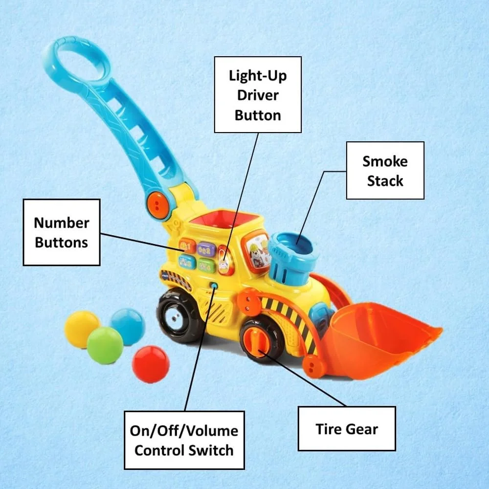 اسباب بازی کامیون ساخت و ساز تعاملی AMERTEER برای کودکان نوپا | بولدوزر آموزشی با توپ های رنگارنگ | وسیله نقلیه فشاری و کشیدنی برای توسعه مهارت های حرکتی | اسباب بازی سرگرم کننده برای پسران و دختران