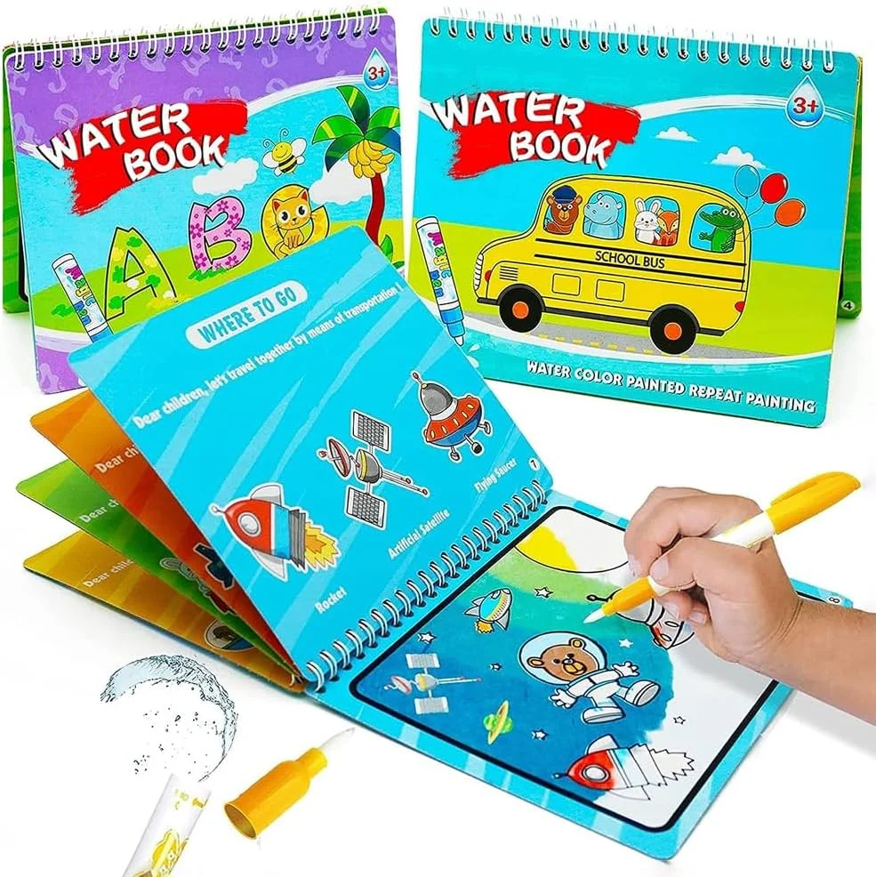 کتاب رنگ آمیزی با آب AMERTEER Aqua Art، بسته 2 عددی، نقاشی بدون کثیف کاری برای کودکان نوپا، کتاب های نقاشی جادویی با قلم آبی، کتاب رنگ آمیزی قابل استفاده مجدد، هدیه تولد برای کودکان، اسباب بازی های آموزشی کتاب نقاشی با آب