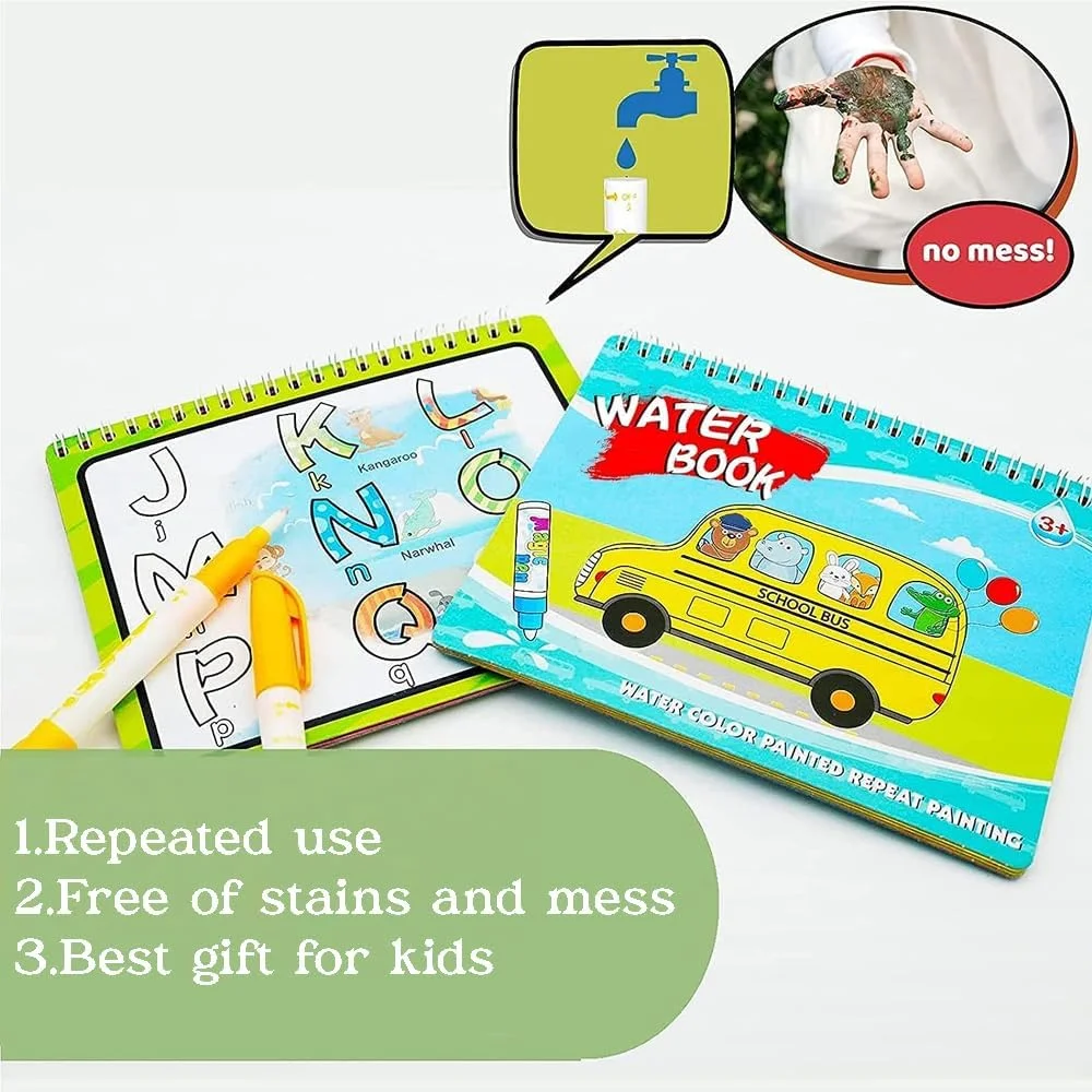 کتاب رنگ آمیزی با آب AMERTEER Aqua Art، بسته 2 عددی، نقاشی بدون کثیف کاری برای کودکان نوپا، کتاب های نقاشی جادویی با قلم آبی، کتاب رنگ آمیزی قابل استفاده مجدد، هدیه تولد برای کودکان، اسباب بازی های آموزشی کتاب نقاشی با آب