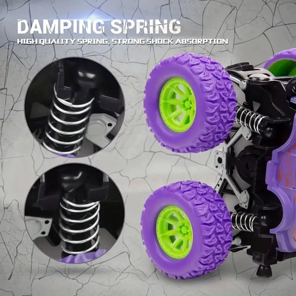مجموعه 4 عددی ماشین های اسباب بازی اینرسی آمرتیر برای کودکان | مقیاس 1:36 ماشین های اسباب بازی کامیون هیولا آفرود عقب کشیدنی 4WD | وسایل نقلیه بدلکاری اسباب بازی فشاری با نیروی اصطکاک | مجموعه هدیه بادوام برای پسران و کودکان (4 رنگ)