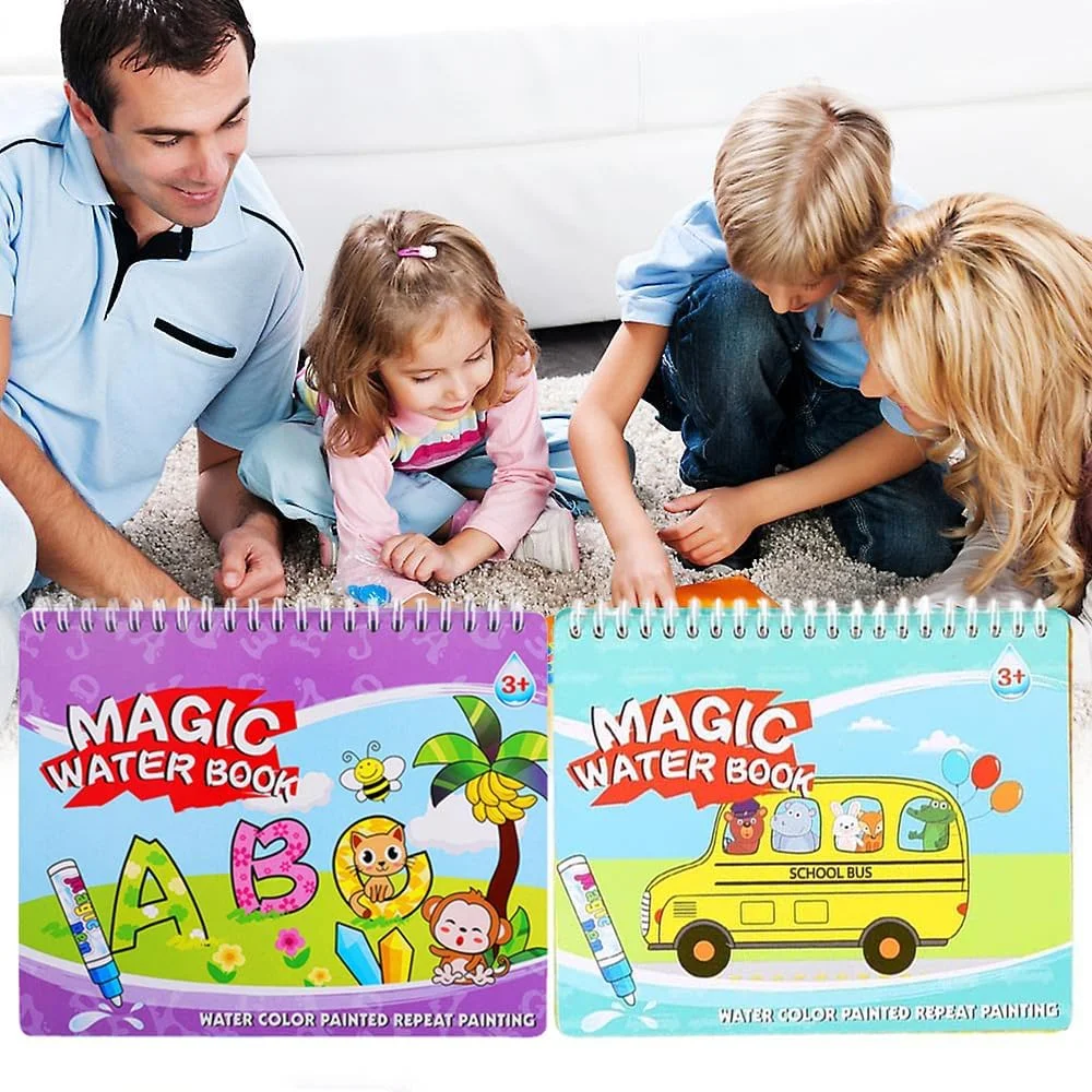 کتاب رنگ آمیزی با آب AMERTEER Aqua Art، بسته 2 عددی، نقاشی بدون کثیف کاری برای کودکان نوپا، کتاب های نقاشی جادویی با قلم آبی، کتاب رنگ آمیزی قابل استفاده مجدد، هدیه تولد برای کودکان، اسباب بازی های آموزشی کتاب نقاشی با آب