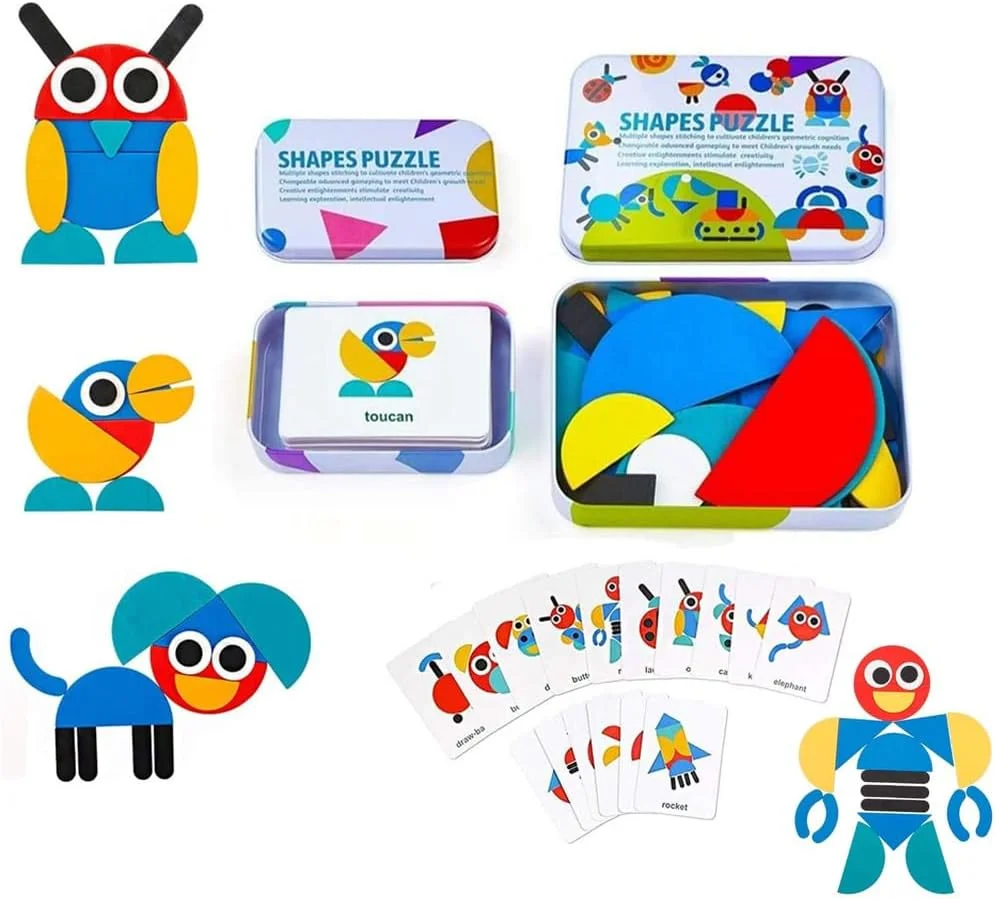 مجموعه پازل کودکانه AMERTEER | پازل 36 تکه + 60 کارت آموزشی | بازی یادگیری حیوانات برای پسران و دختران 4-8 ساله | اسباب بازی پازل پیش دبستانی و مهد کودک در جعبه هدیه فلزی | اسباب بازی مسافرتی