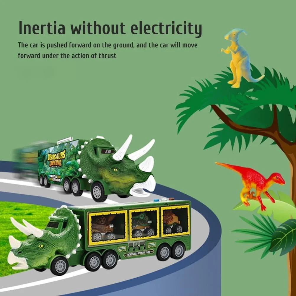 مجموعه کامیون اسباب بازی دایناسور AMERTEER - 14 قطعه اسباب بازی دینو برای کودکان 2 تا 6 سال، ماشین های عقب کش دایناسور، پرتابگر و مسیر نور و صدا، اسباب بازی آموزشی مسیر ماشین دایناسور برای کودکان، هدیه ای عالی برای نوه ها