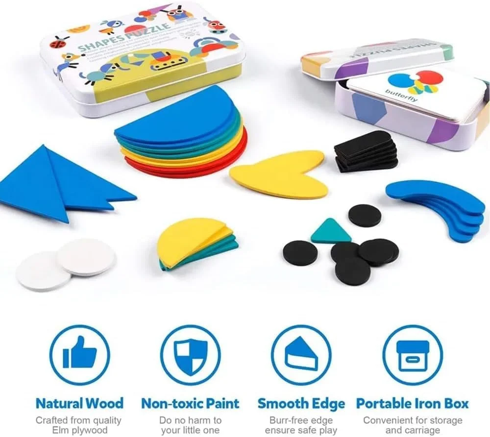 مجموعه پازل کودکانه AMERTEER | پازل 36 تکه + 60 کارت آموزشی | بازی یادگیری حیوانات برای پسران و دختران 4-8 ساله | اسباب بازی پازل پیش دبستانی و مهد کودک در جعبه هدیه فلزی | اسباب بازی مسافرتی