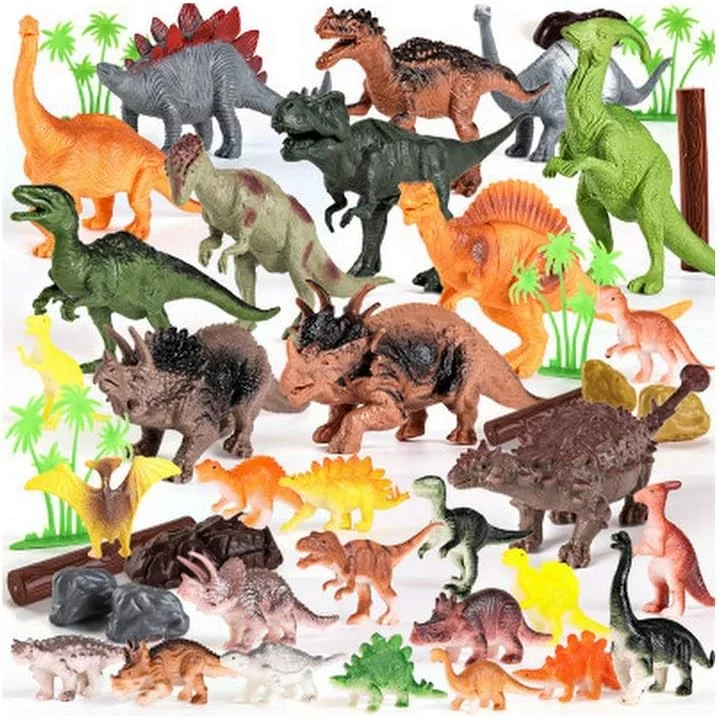 اسباب بازی های دایناسور AMERTEER، اسباب بازی های مناسب کودکان | 46 عدد فیگور دایناسور ژوراسیک واقعی با تی-رکس، فیگورهای دینو، زیرانداز بازی و درختان | هدیه جشن تولد برای پسران و دختران 3-7 ساله