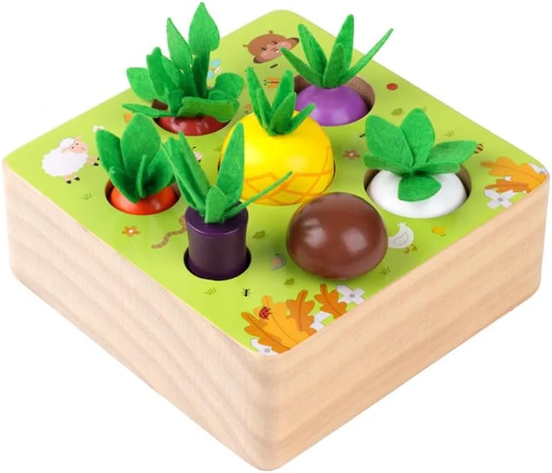 اسباب بازی های آموزشی چوبی مونته سوری AMERTEER برای کودکان نوپا - اسباب بازی های مرتب سازی سبزیجات برای دختران و پسران 1 2 3 ساله، بازی چوبی پیش دبستانی برای یادگیری مهارت های حرکتی ظریف