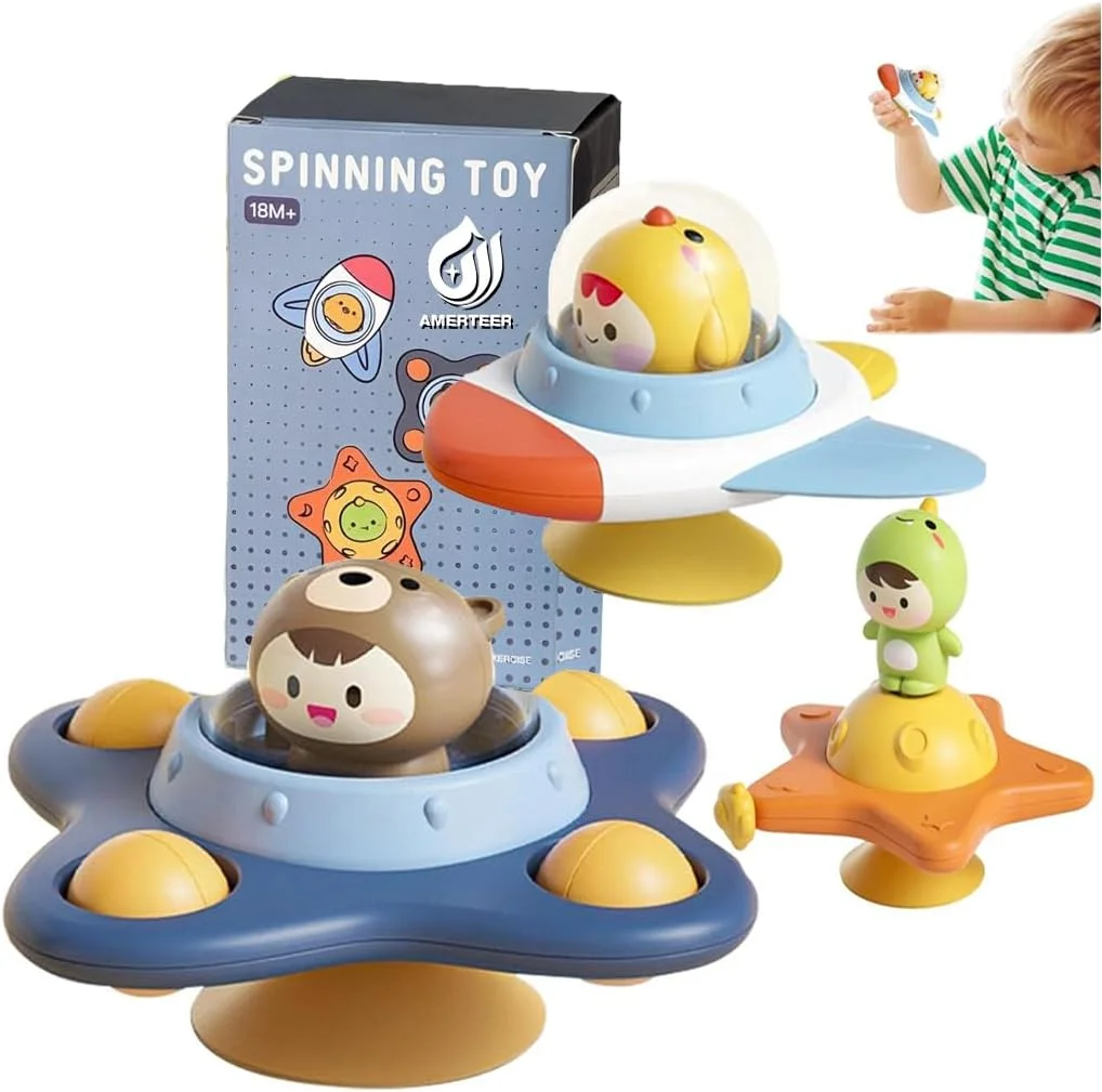 اسباب بازی فرفره ای ضد استرس Amerteer برای کودکان، 3 عدد اسباب بازی فرفره ای با مکنده برای نوزادان، اسباب بازی های فرورفته با حباب های سیلیکونی برای کاهش استرس و اضطراب کودکان برای حمام و پنجره، اسباب بازی حسی برای کودکان نوپا 1-3 ساله