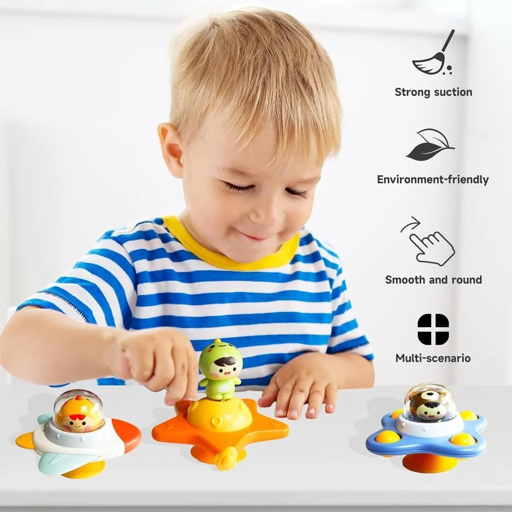 اسباب بازی فرفره ای ضد استرس Amerteer برای کودکان، 3 عدد اسباب بازی فرفره ای با مکنده برای نوزادان، اسباب بازی های فرورفته با حباب های سیلیکونی برای کاهش استرس و اضطراب کودکان برای حمام و پنجره، اسباب بازی حسی برای کودکان نوپا 1-3 ساله