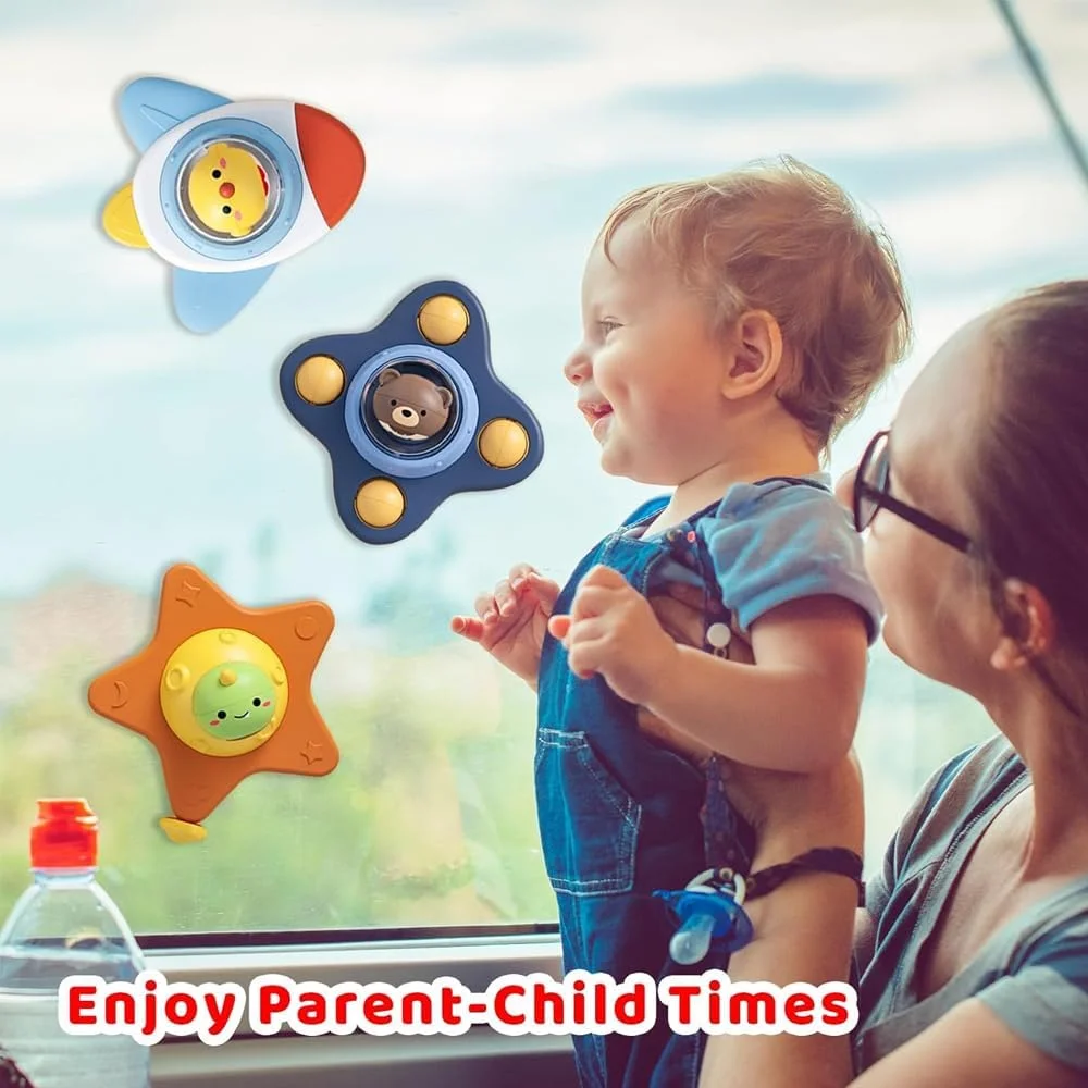 اسباب بازی فرفره ای ضد استرس Amerteer برای کودکان، 3 عدد اسباب بازی فرفره ای با مکنده برای نوزادان، اسباب بازی های فرورفته با حباب های سیلیکونی برای کاهش استرس و اضطراب کودکان برای حمام و پنجره، اسباب بازی حسی برای کودکان نوپا 1-3 ساله