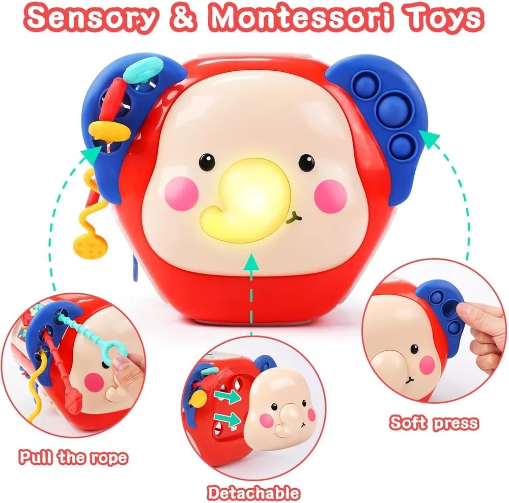 مکعب فعالیت کودک 8 در 1 AMERTEER - مکعب یادگیری موزیکال مونته سوری با چراغ، مرتب کننده اشکال، پازل، ضربه بزن به موش کور، چرخ دنده و موارد دیگر | اسباب بازی توسعه حسی برای کودکان نوپا 1-3 سال، هدیه برای کودکان