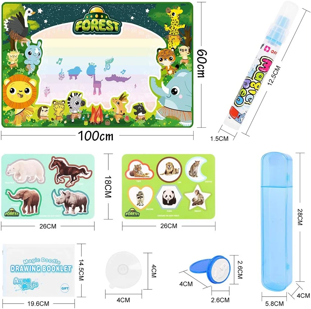 صفحه نقاشی با آب AMERTEER سایز ۱۰۰x۶۰ سانتی متر، تخته جادویی آکوآ، دارای مهر و کیف نگهداری، صفحه نقاشی و رنگ آمیزی بدون کثیف کاری قابل استفاده مجدد با ۲۶ لوازم جانبی