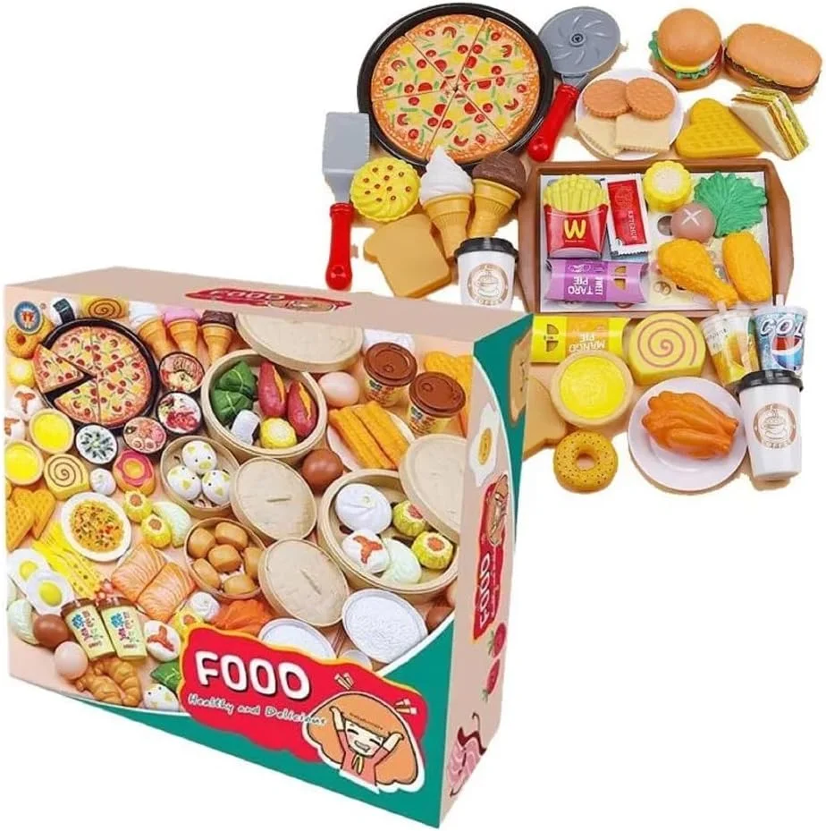 مجموعه 88 عددی اسباب بازی فست فود، مجموعه اسباب بازی غذای بازی، اسباب بازی لوازم جانبی آشپزخانه، شامل همبرگر، سیب زمینی سرخ کرده، بستنی، نوشابه و مجموعه اسباب بازی هدیه برای کودکان نوپا