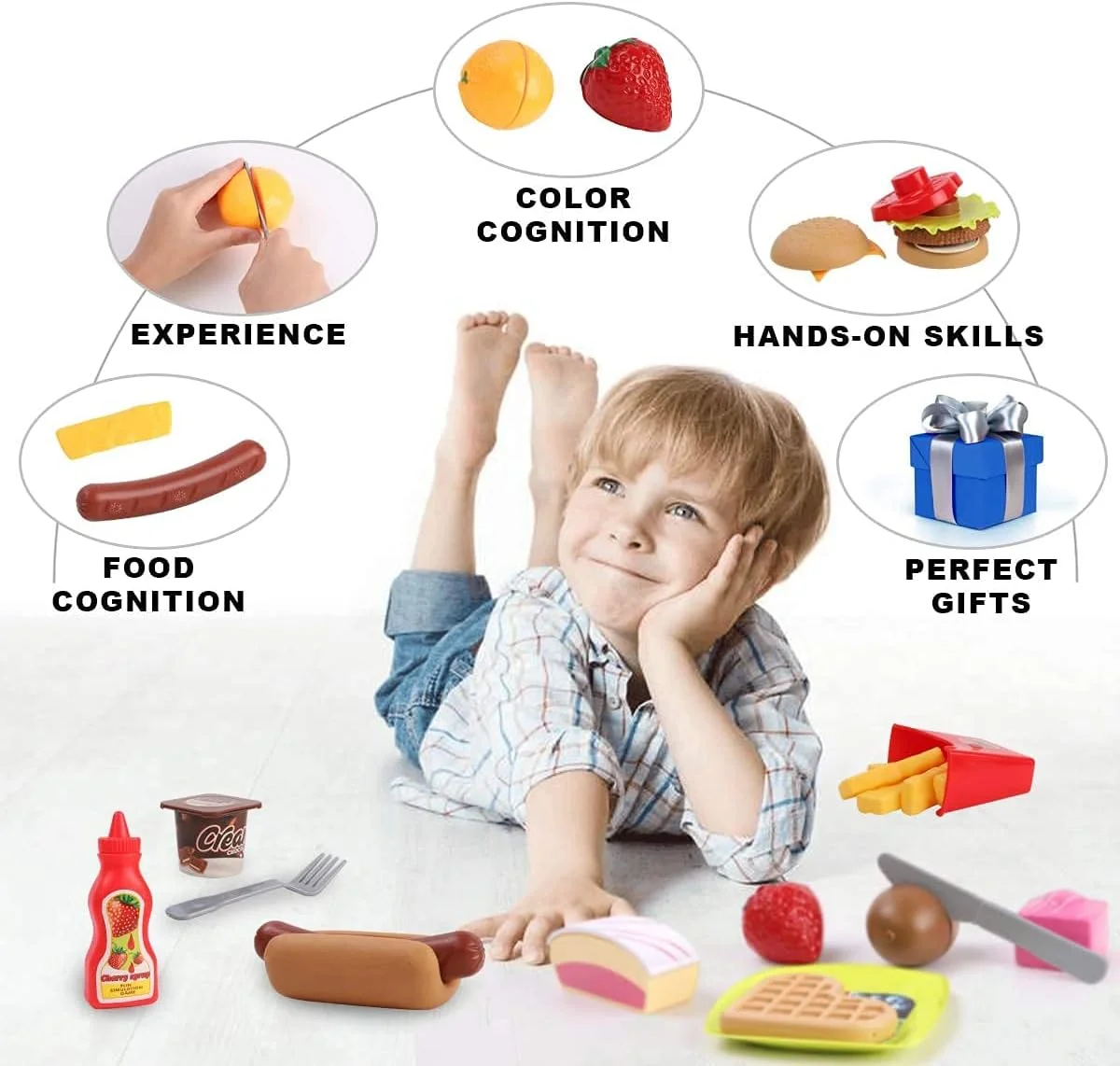 مجموعه 88 عددی اسباب بازی فست فود، مجموعه اسباب بازی غذای بازی، اسباب بازی لوازم جانبی آشپزخانه، شامل همبرگر، سیب زمینی سرخ کرده، بستنی، نوشابه و مجموعه اسباب بازی هدیه برای کودکان نوپا