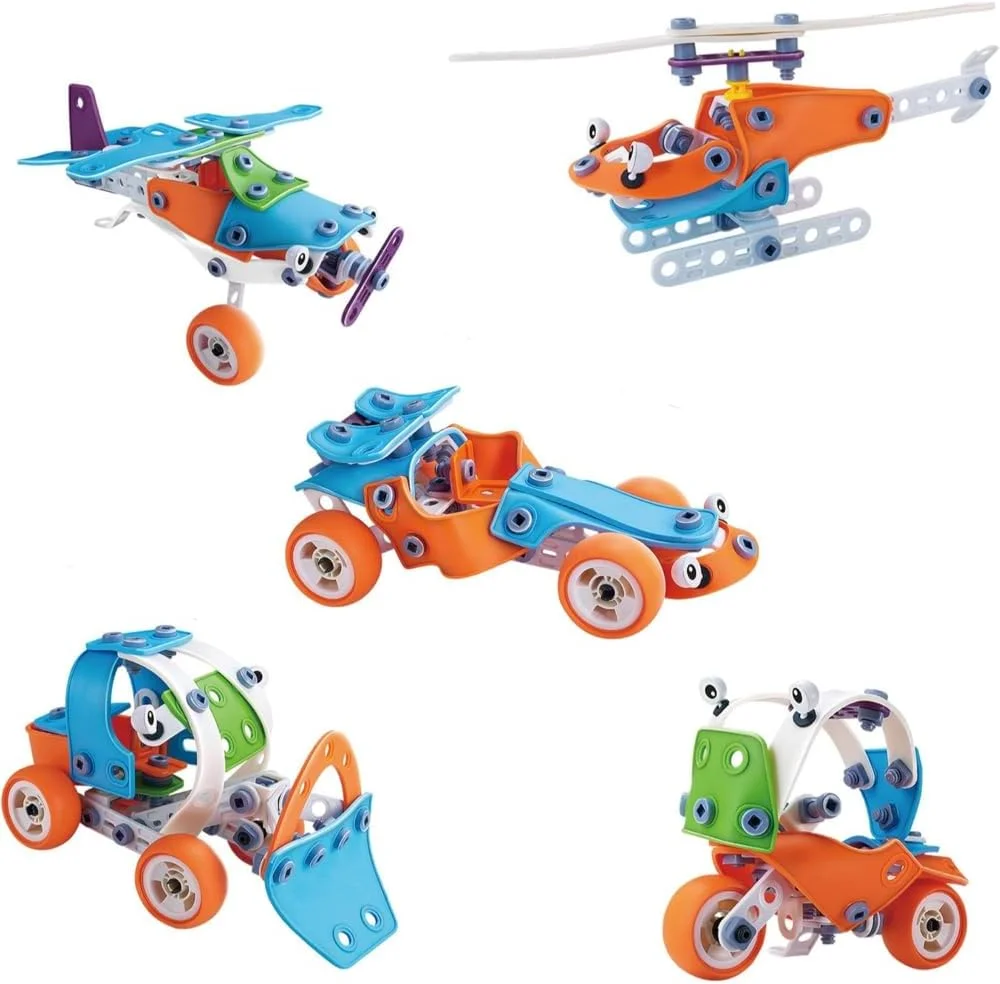 اسباب بازی های ساختنی 5 در 1 AMERTEER STEM برای کودکان 5-10+، مجموعه ساخت و ساز 132 قطعه – ساخت ماشین، هواپیما و هلیکوپتر – کیت خلاقانه DIY با تم وسایل نقلیه مهندسی، هدیه اسباب بازی آموزشی