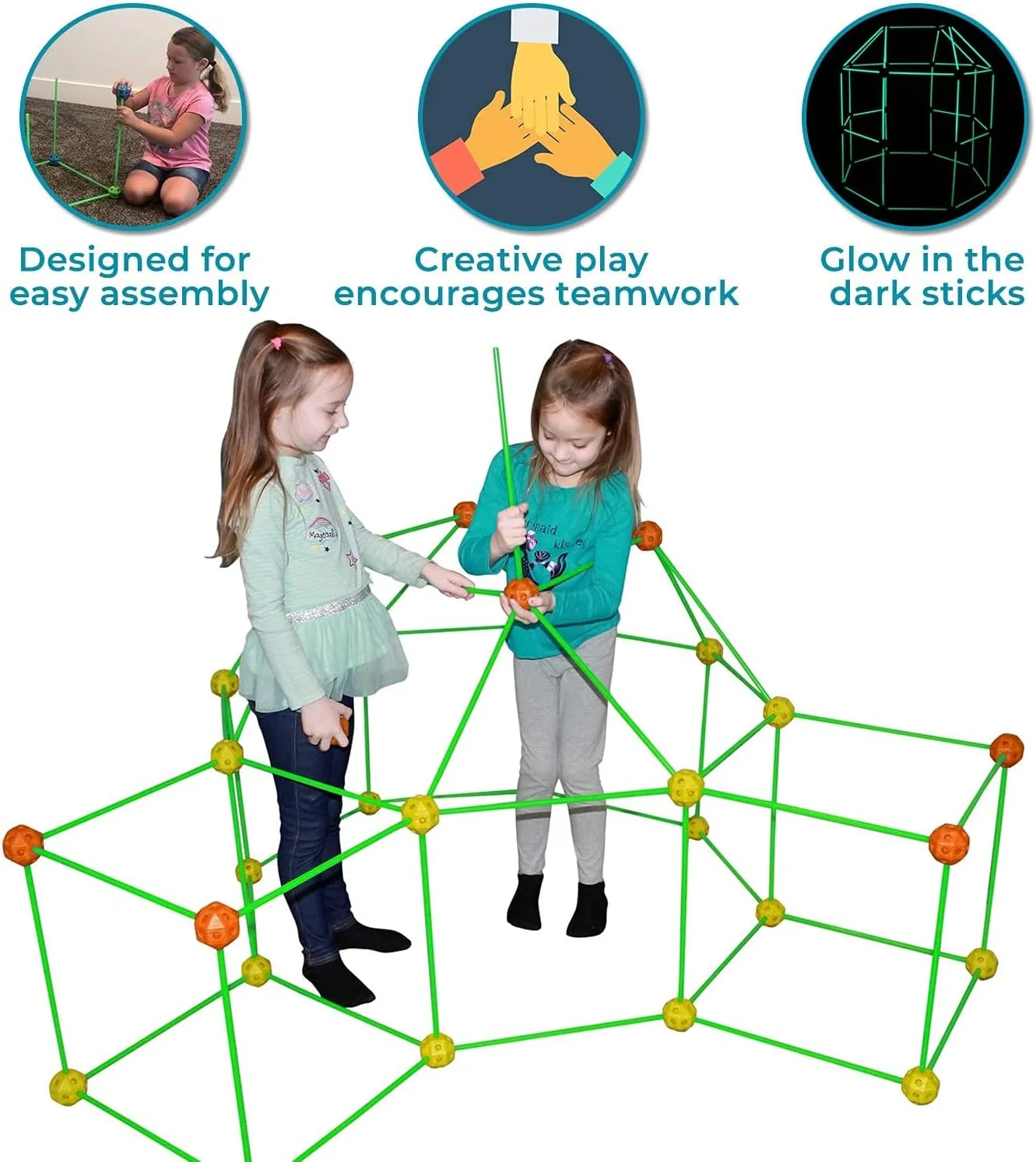 مجموعه ساختنی قلعه AMERTEER برای کودکان، 88 قطعه اسباب بازی ساختنی با میله و اتصالات، اسباب بازی ساختنی DIY، هدیه آموزشی برای پسران و دختران، فعالیت نهایی خانه بازی خلاقانه در داخل و خارج از منزل