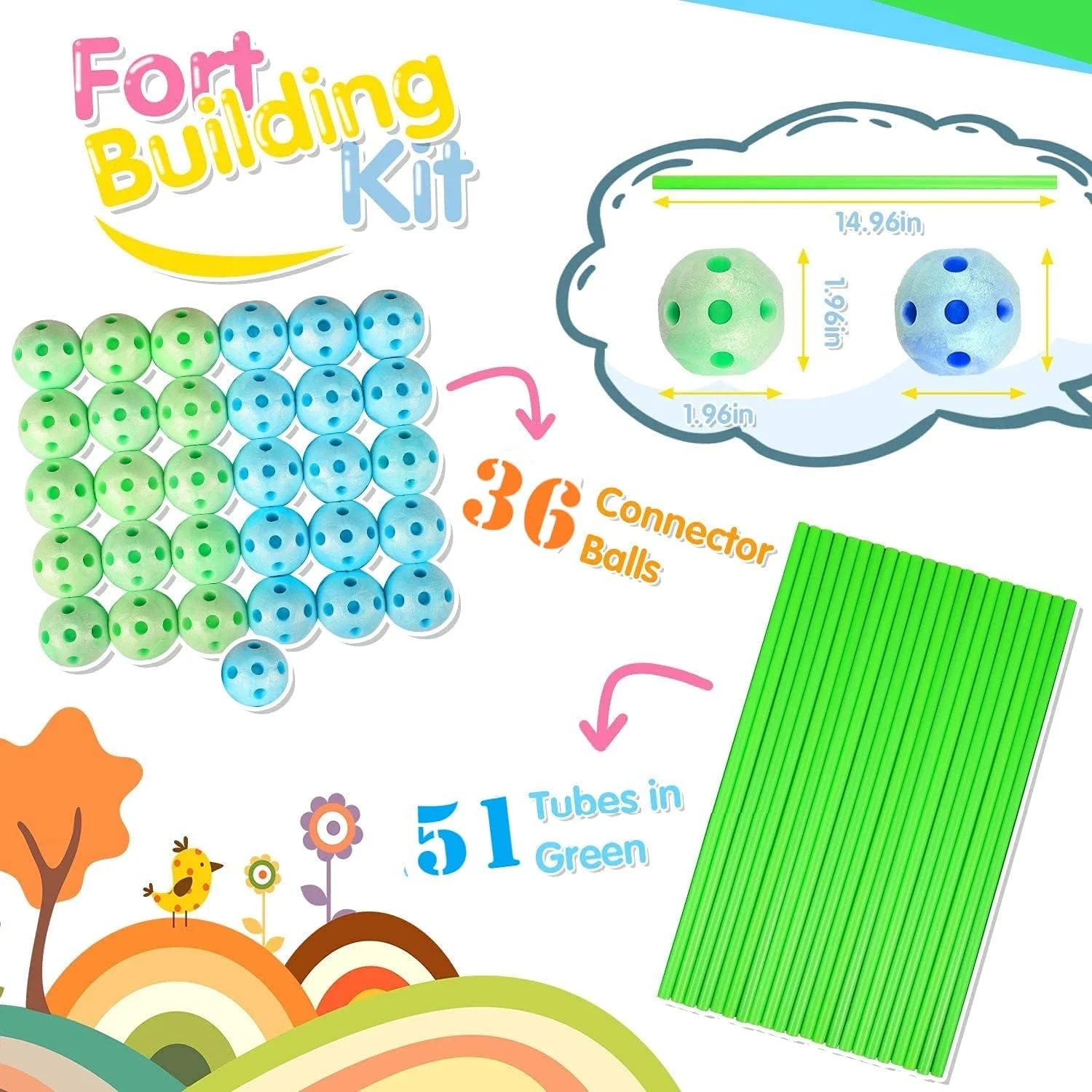 مجموعه ساختنی قلعه AMERTEER برای کودکان، 88 قطعه اسباب بازی ساختنی با میله و اتصالات، اسباب بازی ساختنی DIY، هدیه آموزشی برای پسران و دختران، فعالیت نهایی خانه بازی خلاقانه در داخل و خارج از منزل