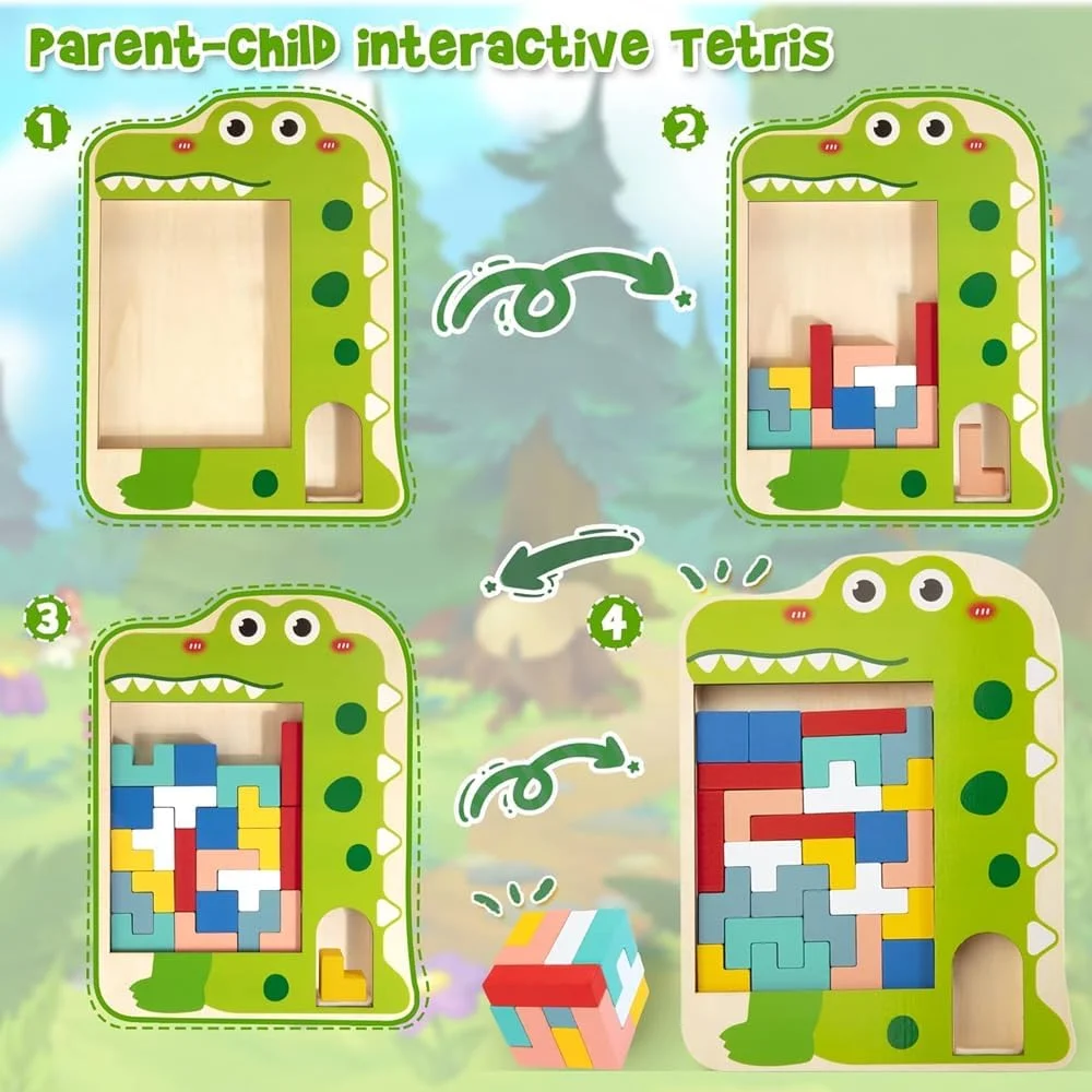 پازل بلوک های تانگرام چوبی AMERTEER برای کودکان | اسباب بازی مرتب سازی اشکال سه بعدی مونته سوری | پازل آموزشی STEM فکری برای کودکان نوپا، پسران و دختران 3 4 5 6 7 ساله | ایده هدیه یادگیری اولیه