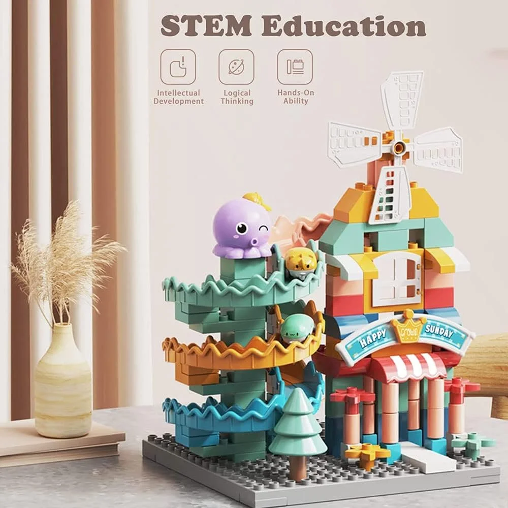 آجرهای ساختمانی AMERTEER - اسباب بازی های ساخت اختاپوس برای کودکان، 101 قطعه بلوک پلاستیکی اسباب بازی های DIY سرسره ماشین، مسابقه، اسباب بازی های ساخت و ساز، بلوک های ساختمانی پلاستیکی آموزشی STEM برای کودکان 4-8 سال