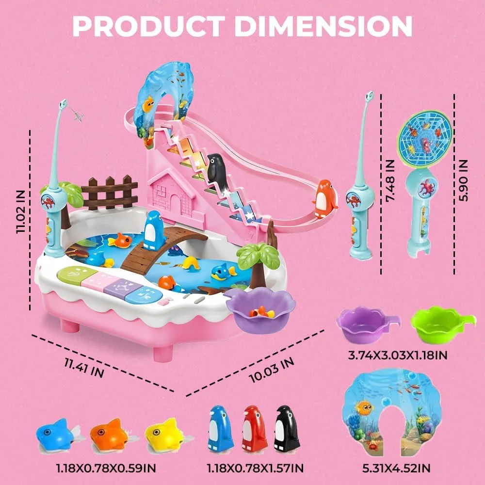 اسباب بازی ماهیگیری مغناطیسی AMERTEER برای کودکان، اسباب بازی سرسره پله نوردی و مجموعه بازی آبی، اسباب بازی حمام مونته سوری و اسباب بازی آموزشی آبی، بازی ماهیگیری با ماهی مغناطیسی، اسباب بازی حمام آموزشی پیش دبستانی برای کودکان