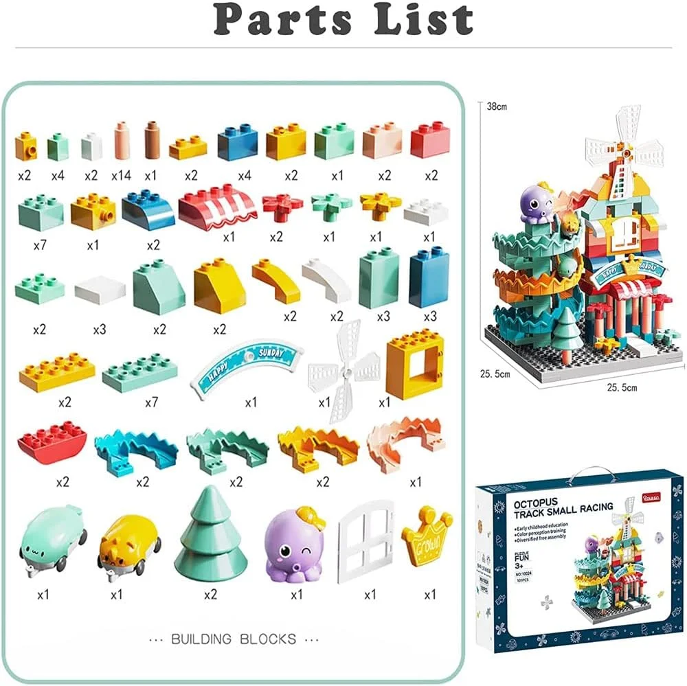 آجرهای ساختمانی AMERTEER - اسباب بازی های ساخت اختاپوس برای کودکان، 101 قطعه بلوک پلاستیکی اسباب بازی های DIY سرسره ماشین، مسابقه، اسباب بازی های ساخت و ساز، بلوک های ساختمانی پلاستیکی آموزشی STEM برای کودکان 4-8 سال
