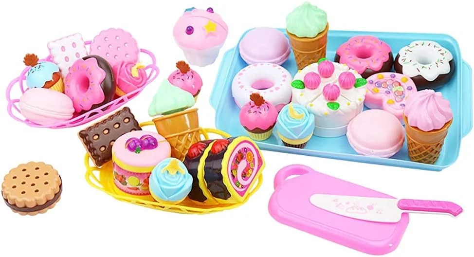ست اسباب بازی غذای خیالی AMERTEER، 15 تکه، اسباب بازی دسر، بازی بستنی و کیک فنجانی برای کودکان نوپا، بازی برای دختران و پسران، ست هدیه تولد با دونات های تقلبی واقعی (آبی)