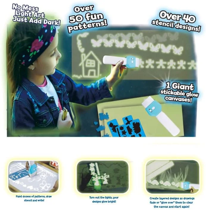 نقاش الگو AMERTEER با شابلون، ست هنری شبتاب کودکان، قلممو و رنگ نورانی، کیت نقاشی بدون کثیفکاری برای کودکان، اسباببازی ایمن و خلاقانه برای سنین 3 سال به بالا نقاش الگو AMERTEER با شابلون، ست هنری شبتاب کودکان، قلممو و رنگ نورانی، کیت نقاشی بدون کثیفکاری برای کودکان، اسباببازی ایمن و خلاقانه برای سنین 3 سال به بالا