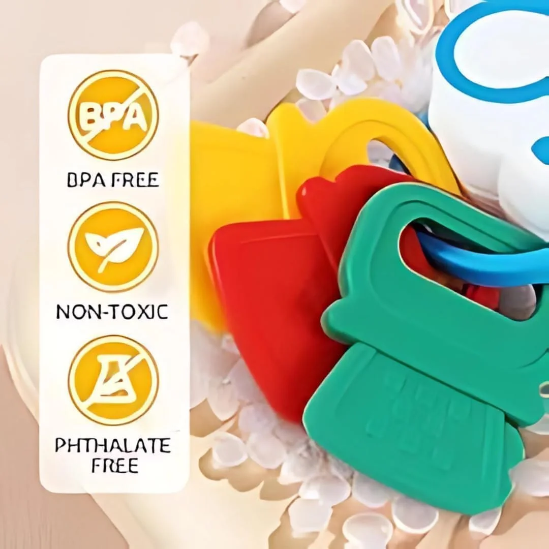 ماشین دندانگیر موزیکال کودک AMERTEER مناسب برای 6 تا 18 ماهگی، دندانگیر فاقد BPA با صداها و ملودی ها، اسباب بازی های آموزشی کودک، هدیه مسافرتی برای پسران و دختران 6+ ماه