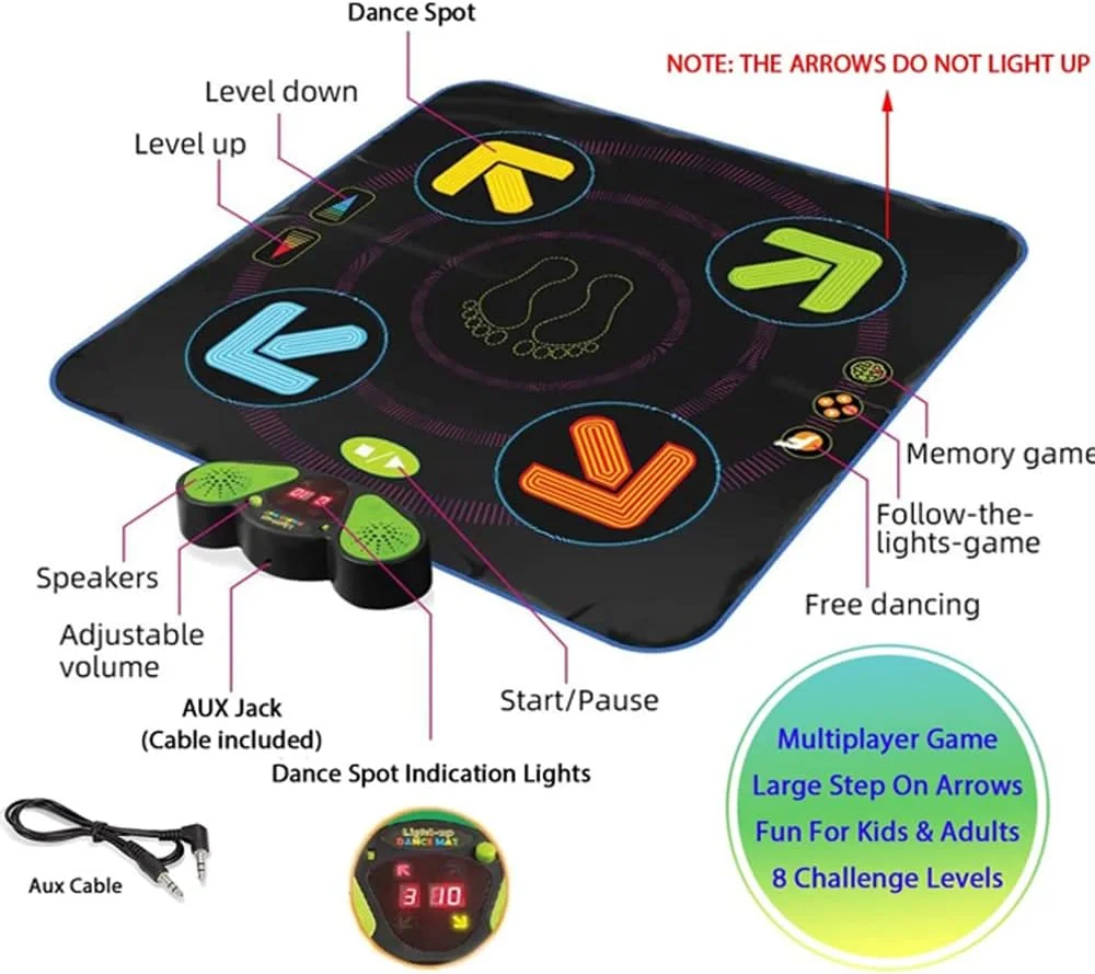 پد رقص AMERTEER برای کودکان | پد بازی تناسب اندام الکترونیکی تعاملی با موسیقی و نور | پد رقص غیر لغزنده قابل حمل برای کودکان و بزرگسالان | پد ورزشی سرگرم کننده خانگی برای تمرینات تناسب اندام و بازی کاردیو
